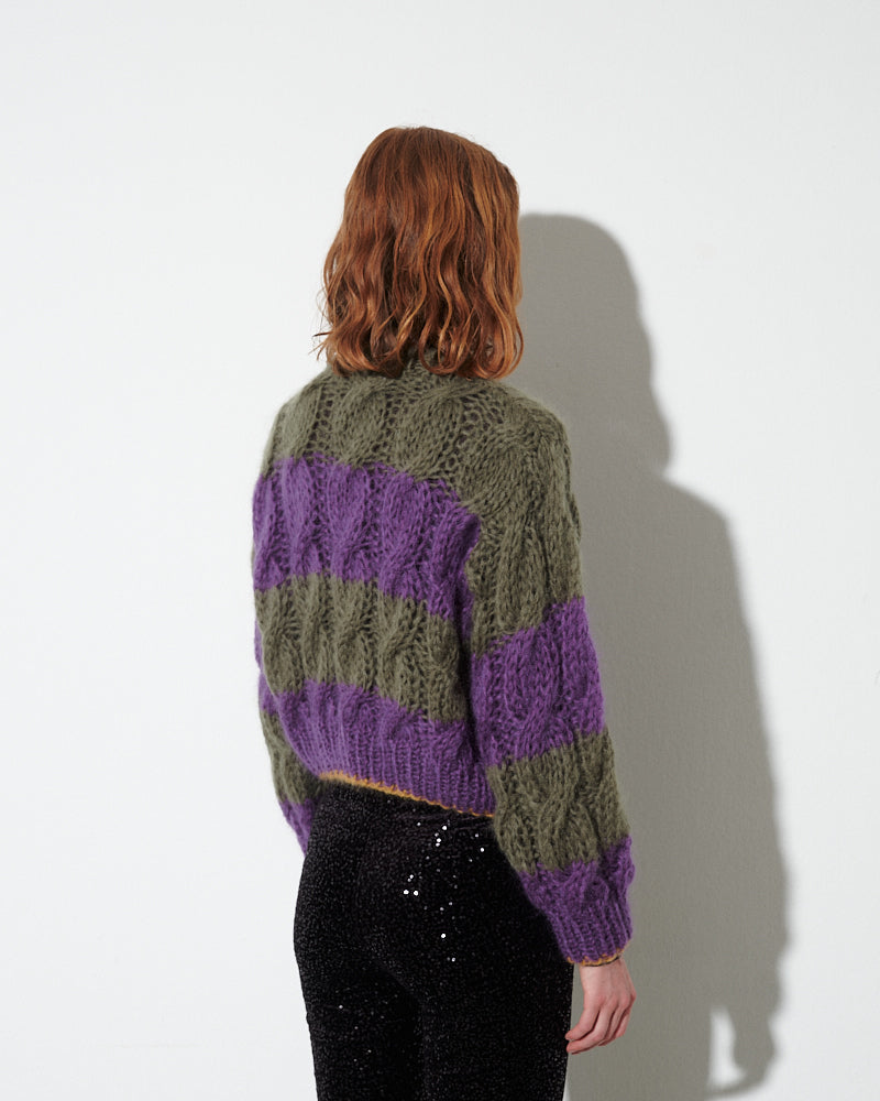 Mohair Cable Stripes Short Pullover