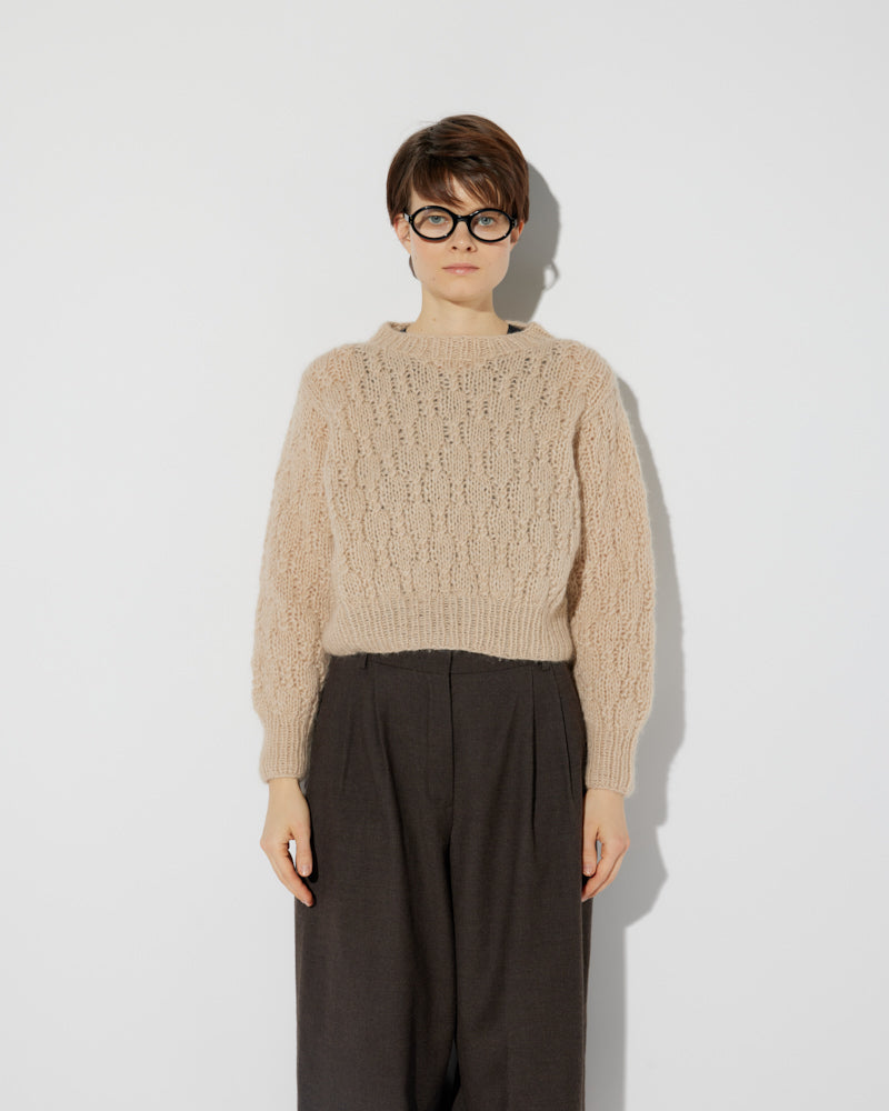 Short Alpaca Sweater with Cable Pattern in Beige by Maiami