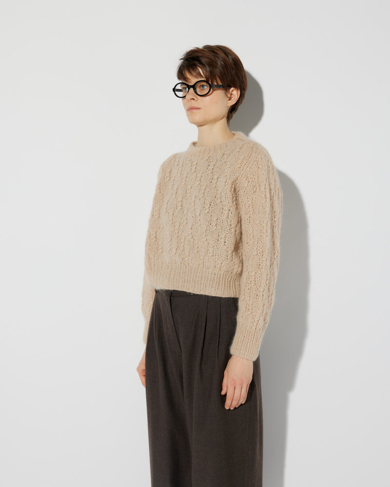Short Alpaca Sweater with Cable Pattern in Beige by Maiami