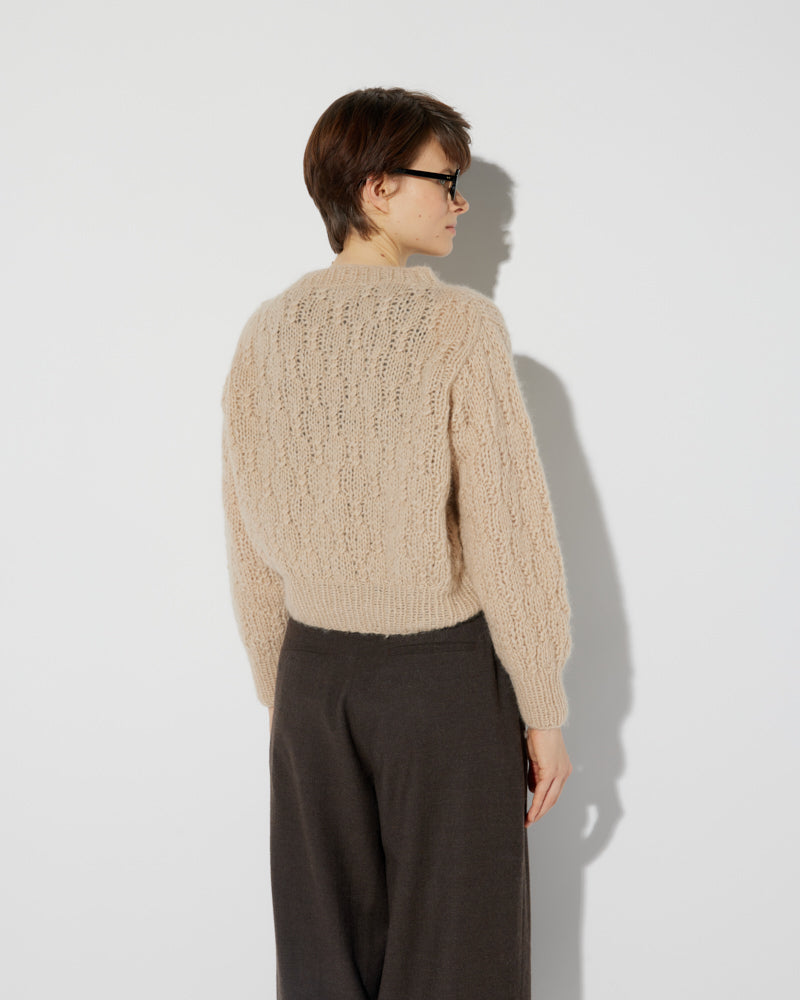 Short Alpaca Sweater with Cable Pattern in Beige by Maiami