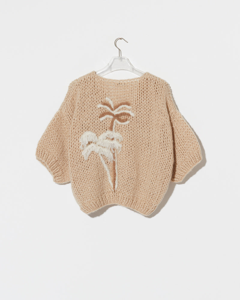 alpaca short sleeve cardigan palm embroidery