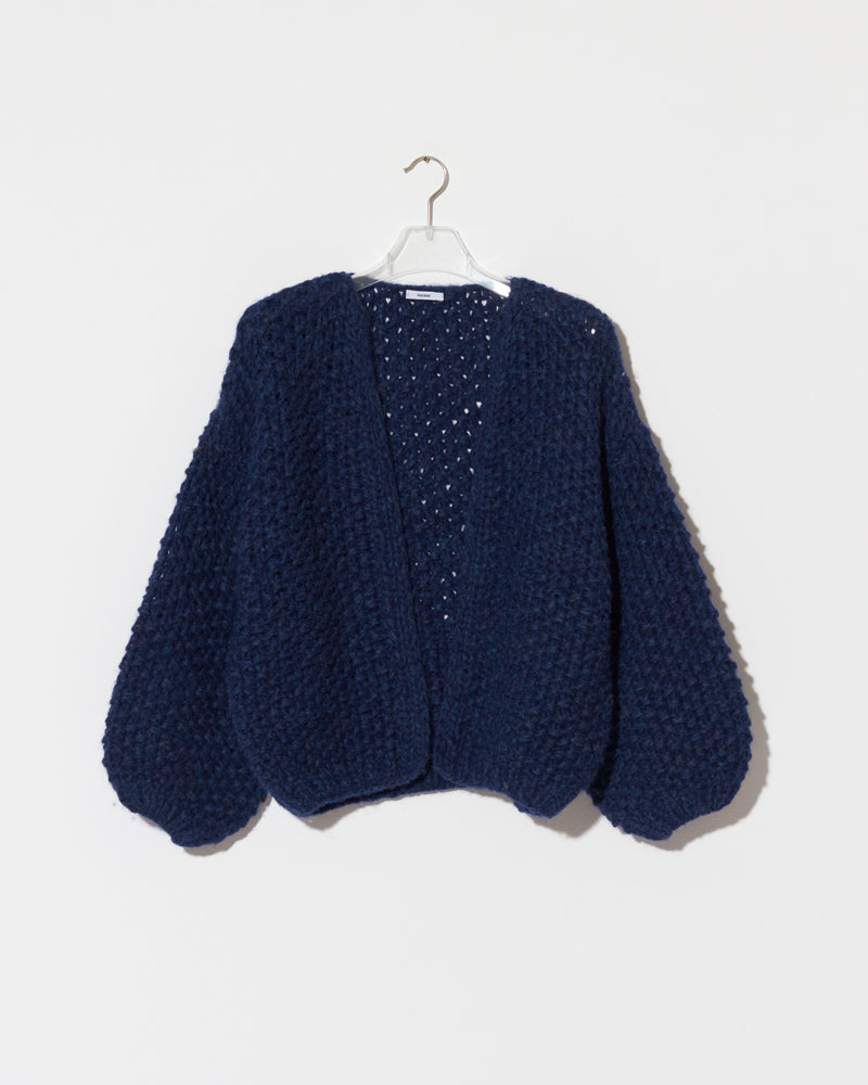 Boxy Alpaca Cardigan with Pearl Pattern in Denim colour by Maiami