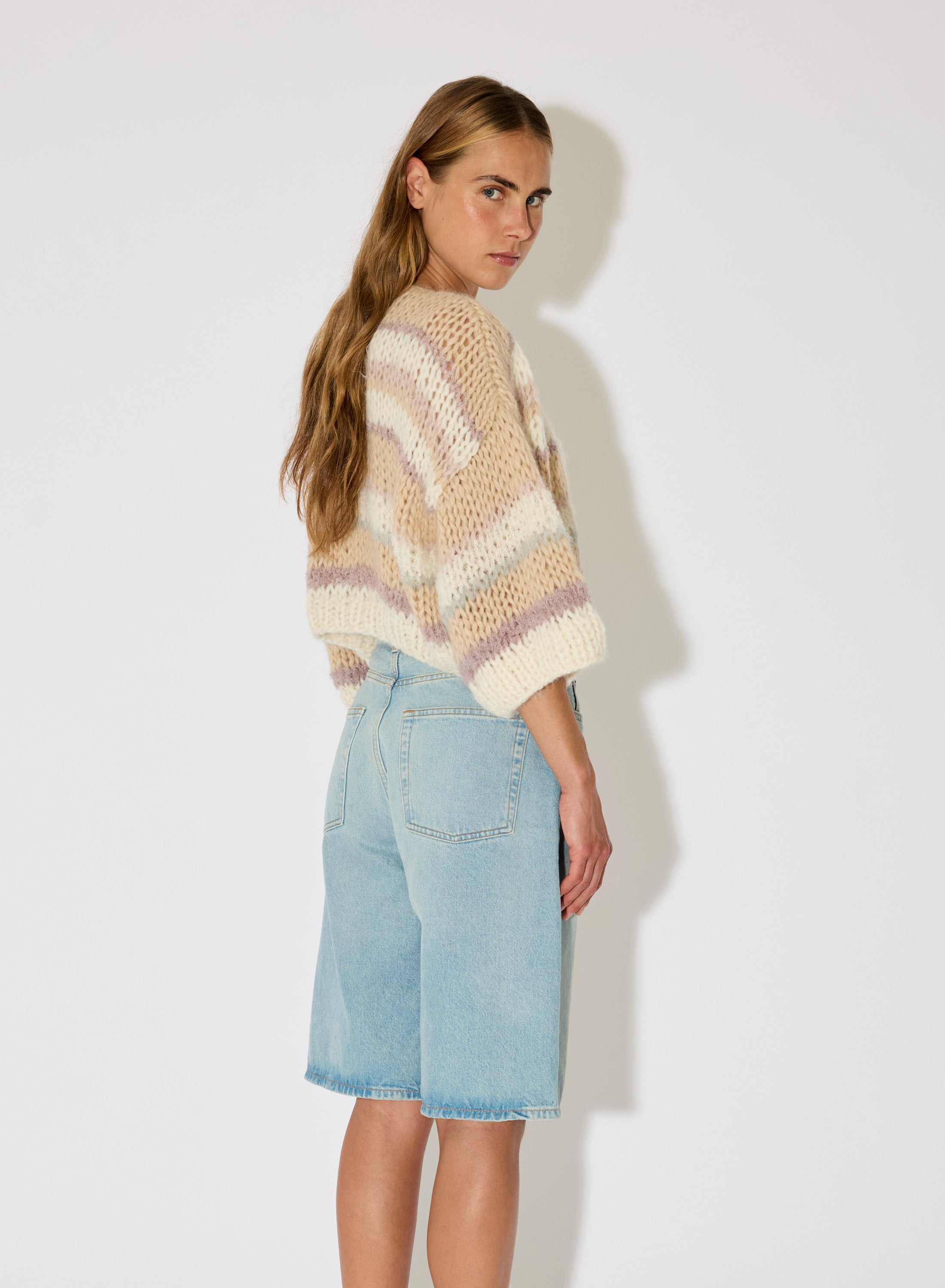textured alpaca knit cardigan short sleeves