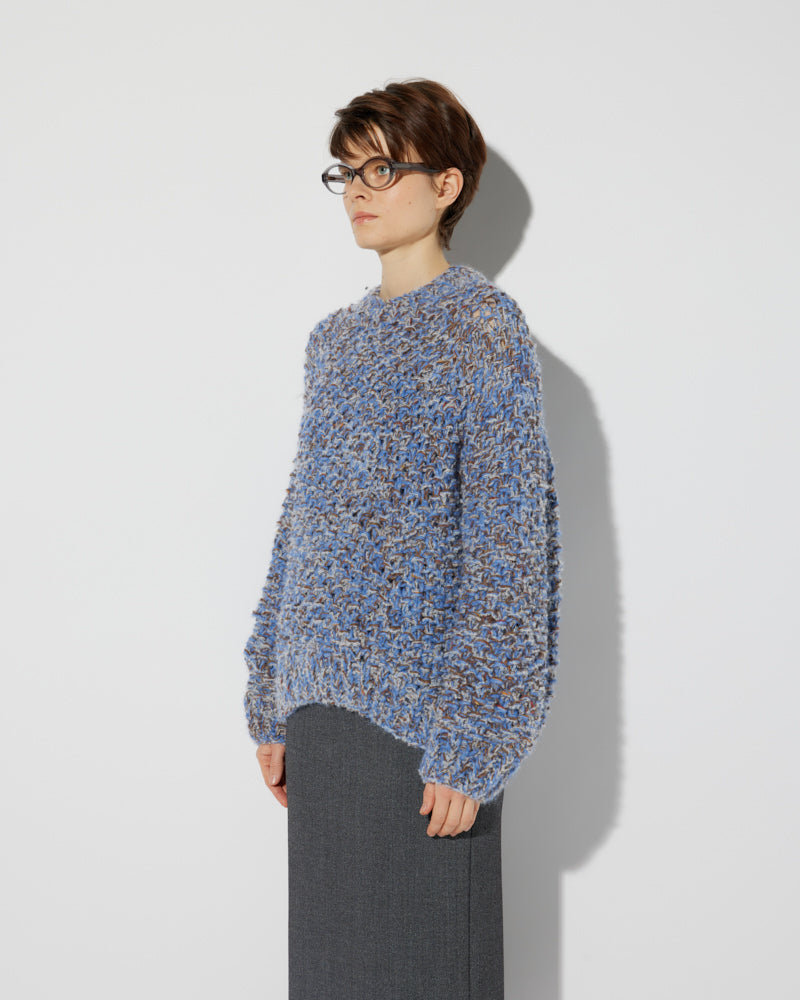 Alpaca Tweed Sweater with a Pearl Pattern in a blue melange by Maiami