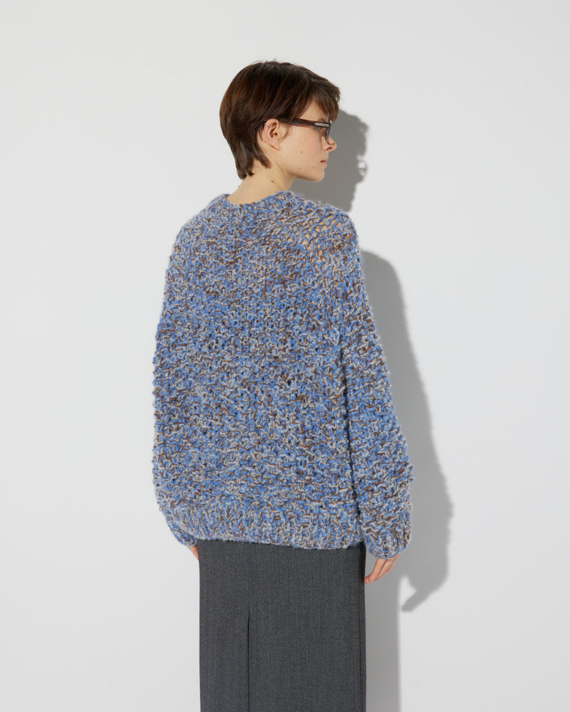 Alpaca Tweed Sweater with a Pearl Pattern in a blue melange by Maiami