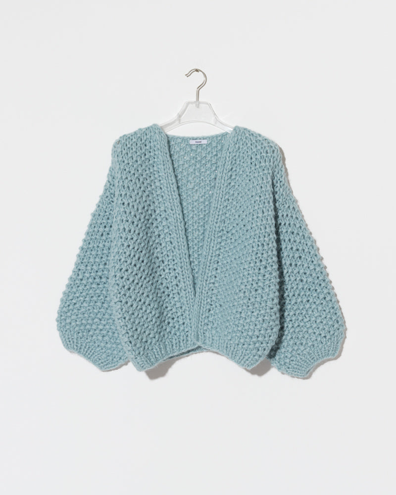 Boxy Alpaca Cardigan with Pearl Pattern in Steel Green by Maiami