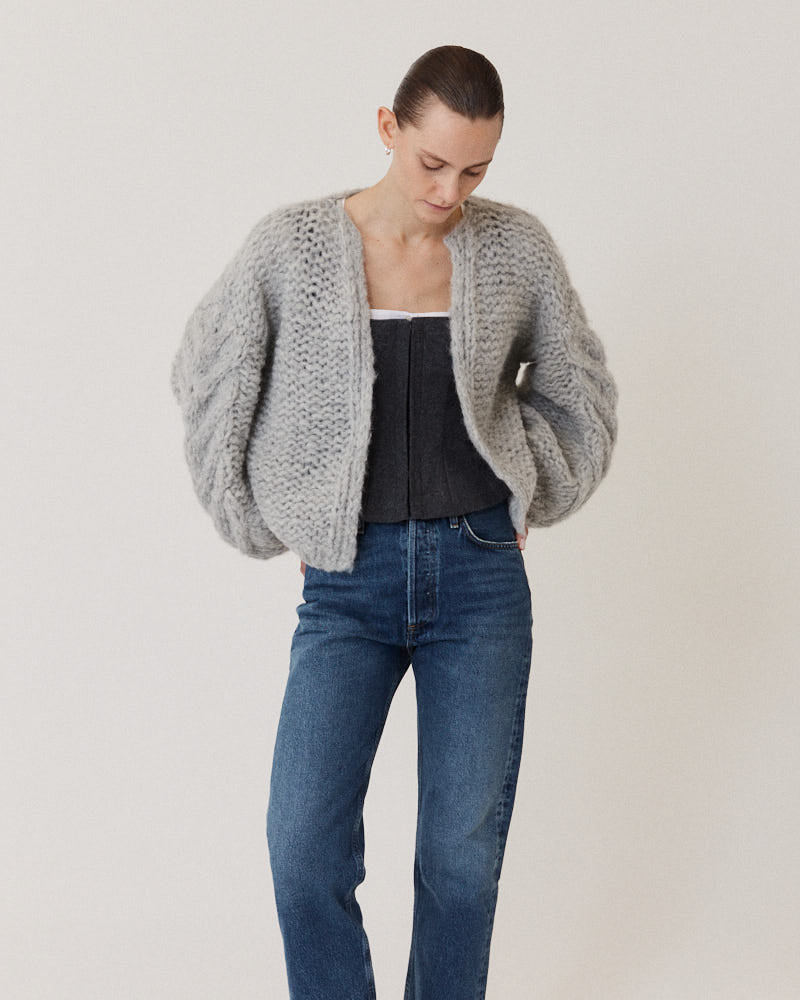 Fleecy Alpaca Cable Bomber Cardigan