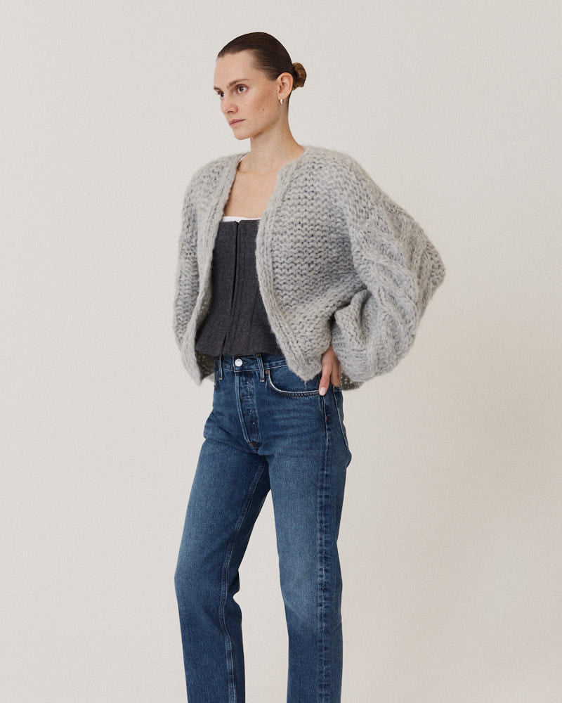 Fleecy Alpaca Cable Bomber Cardigan