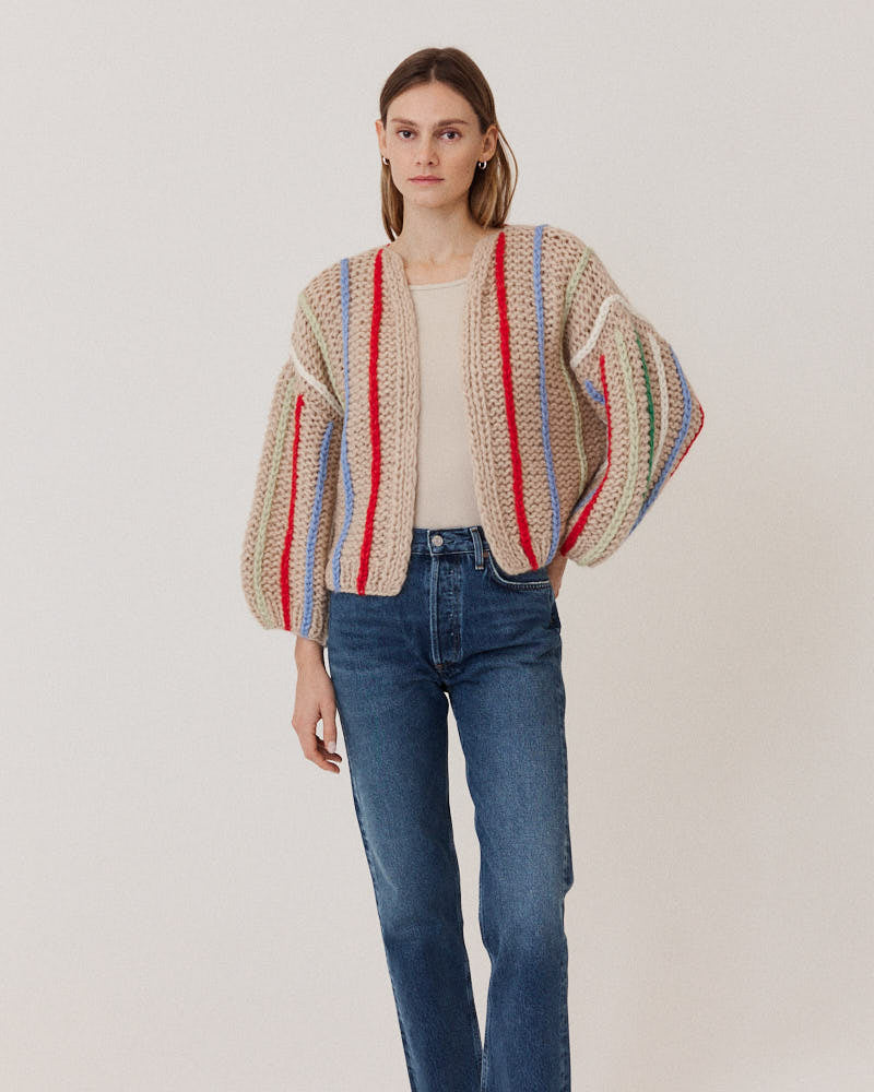 Preview: Chunky Alpaca Bomber Cardigan Vertical Stripes