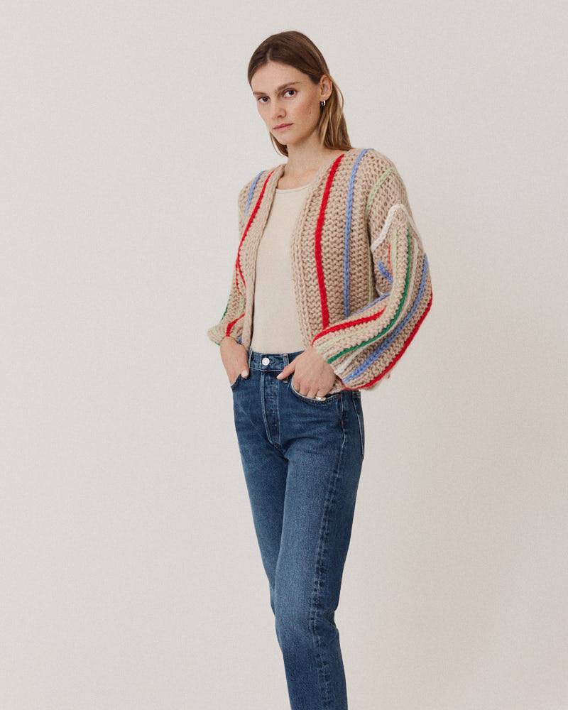 Preview: Chunky Alpaca Bomber Cardigan Vertical Stripes