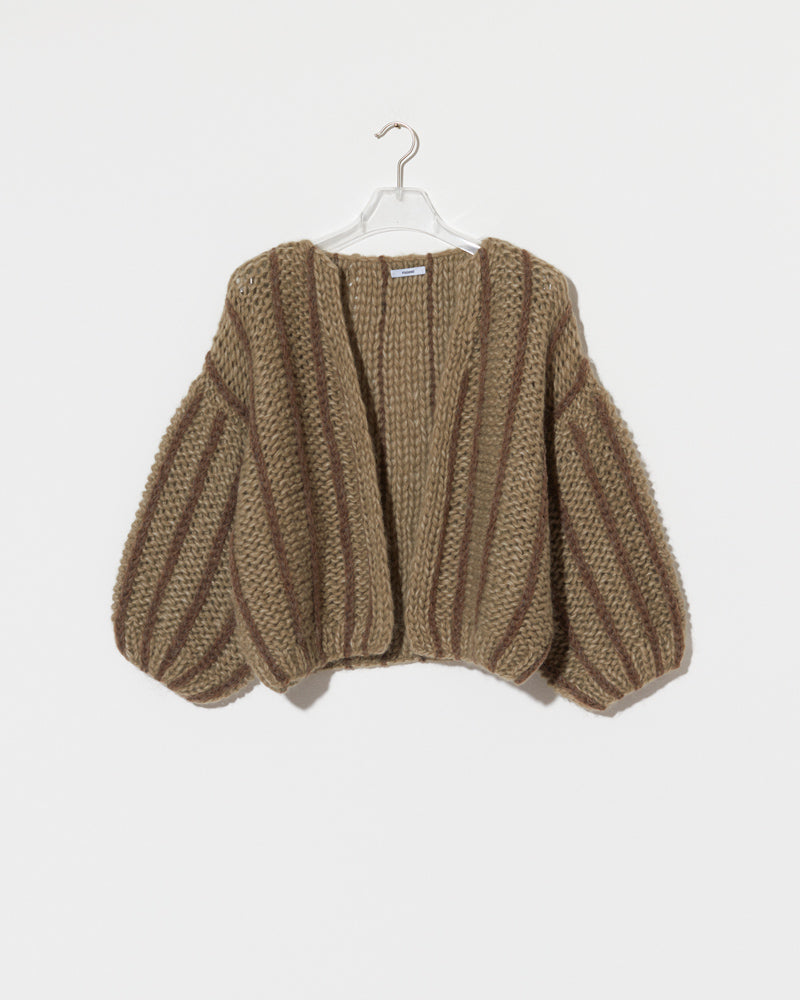 Preview: Chunky Alpaca Bomber Cardigan Vertical Stripes