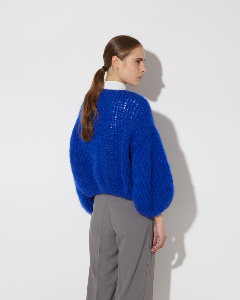 Maiami big mohair cardigan in blue.