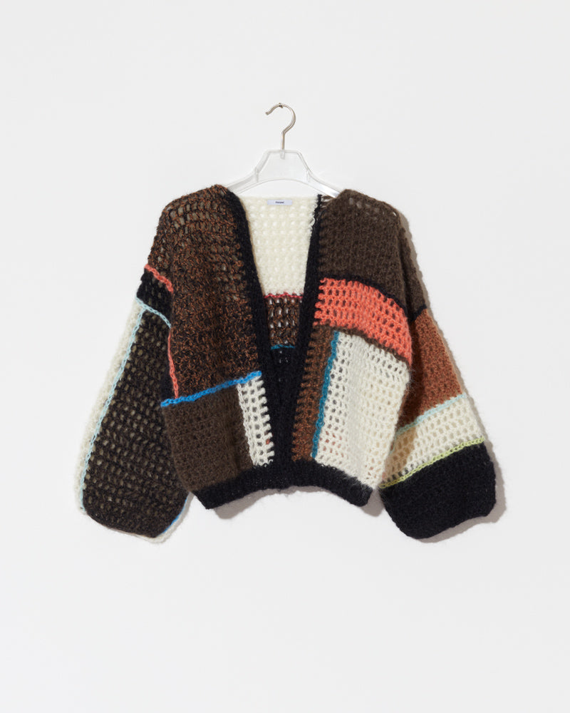 Maiami crochet patwork cardigan in dark brown. Made from Mohair.