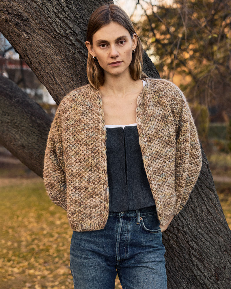 Merino Pearl Pattern Bomber Cardigan