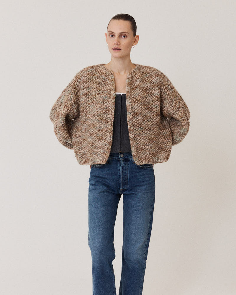 Merino Pearl Pattern Bomber Cardigan