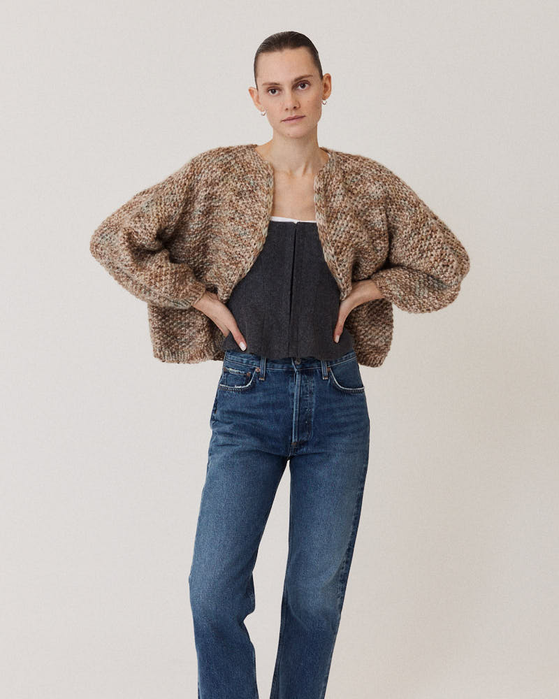 Merino Pearl Pattern Bomber Cardigan