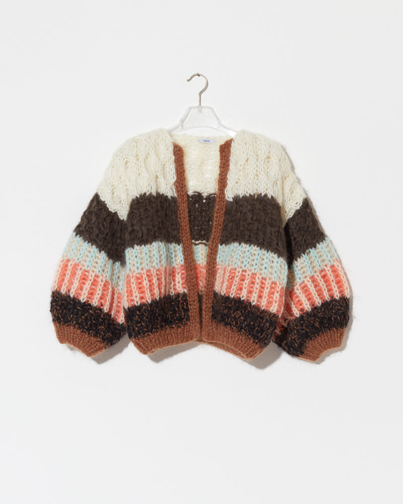 Maiami mohair bomber cardigan with structure surface and stripes.