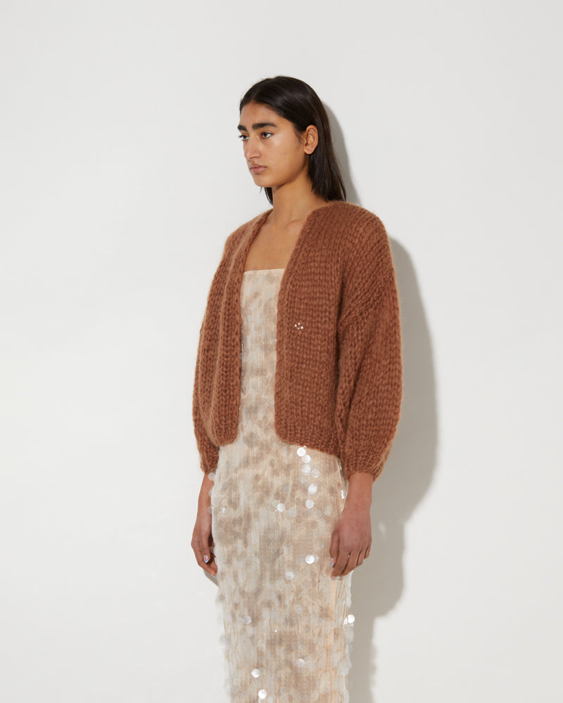 Side view of Maiami Bomber Cardigan. Made from Mohair.
