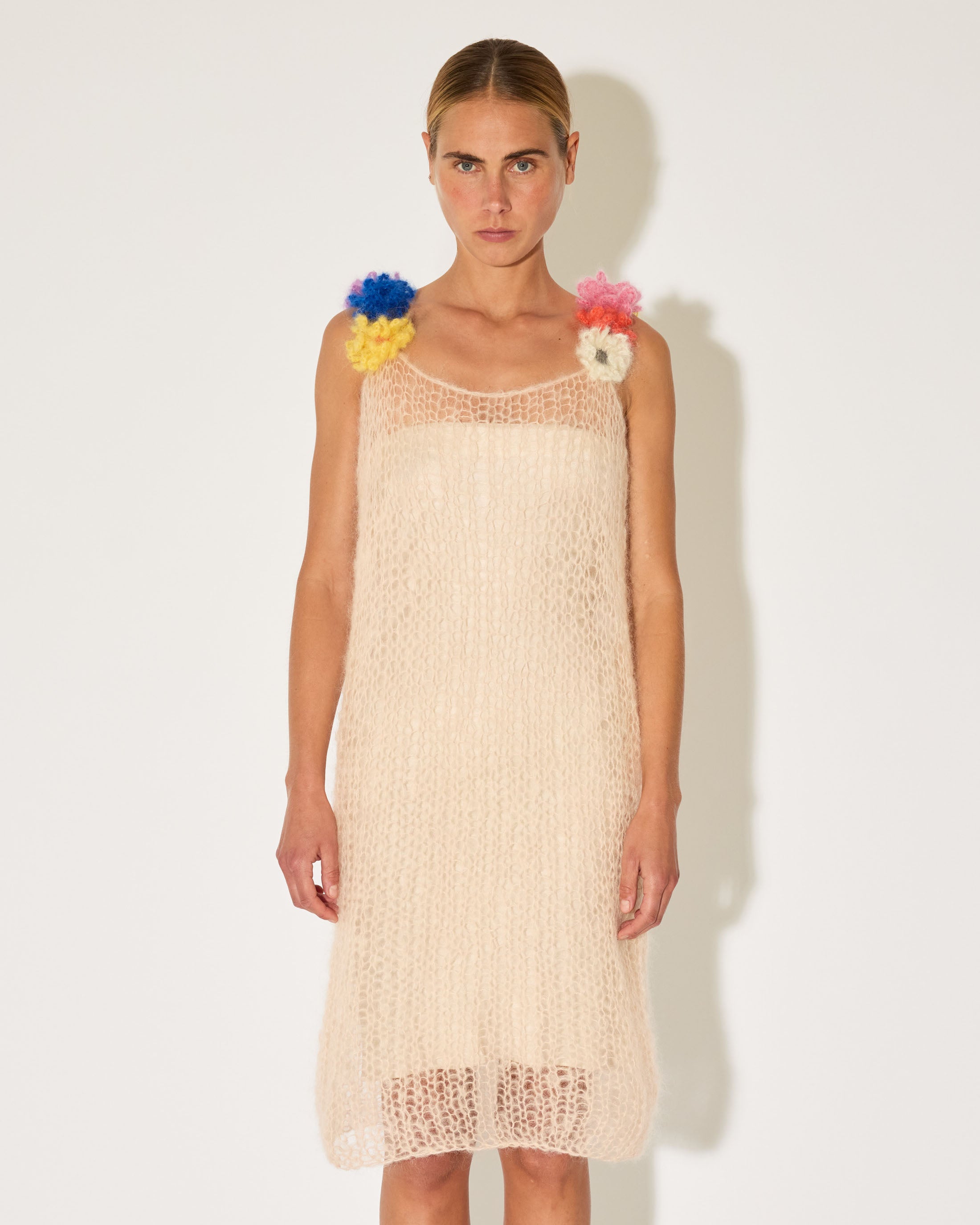 lightweight mohair knit dress floral detail