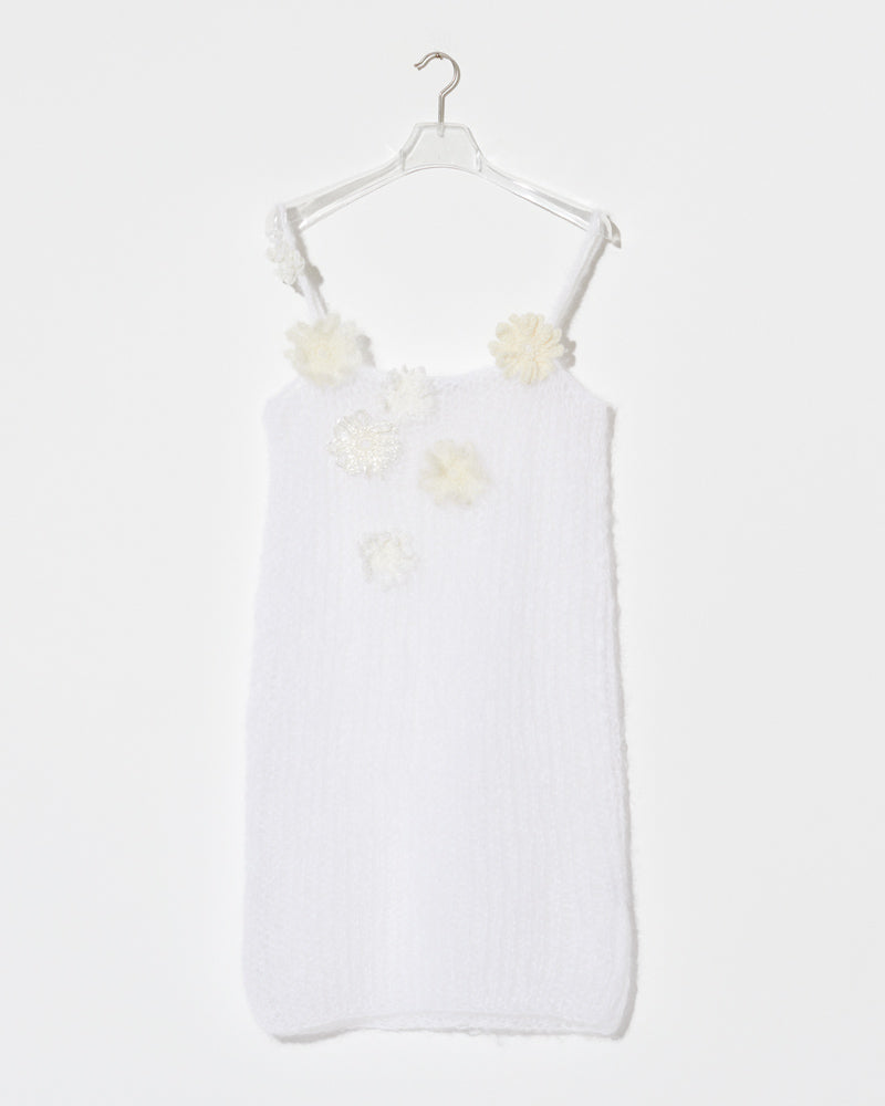 Mohair Dress Flower Embroidery White