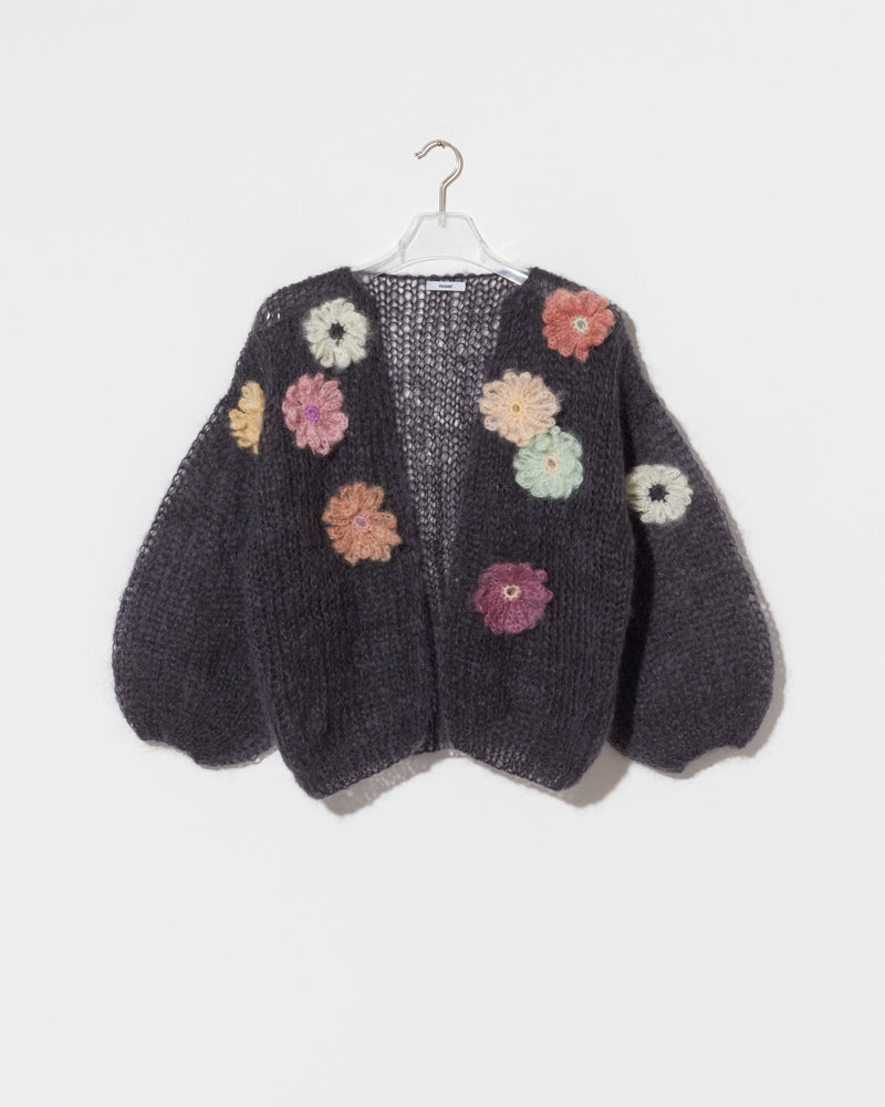 カーディガン ameri FLOWER EMBROIDERY JACKET KNIT UND TEXTURE ART FLOWER KNIT CARDIGAN
