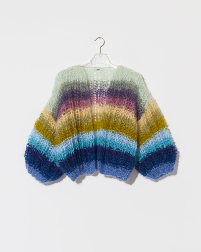 Mohair Ribbed Bomber Cardigan, Striped