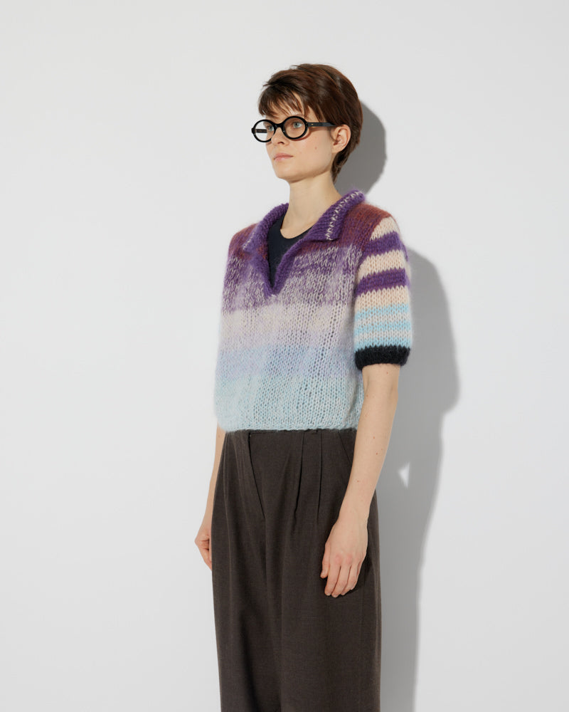 Mohair Short Sleeve Polo Shirt, Gradient