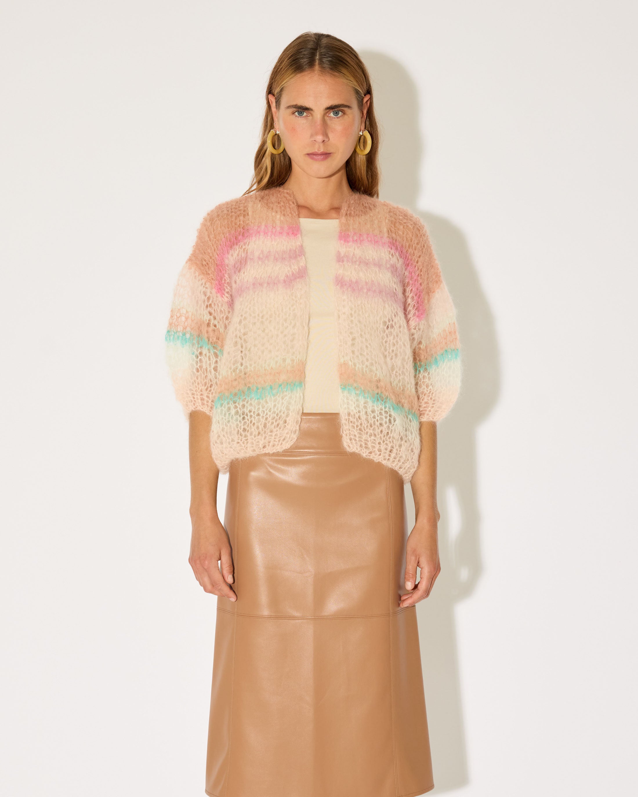 airy mohair cardigan women with stripes