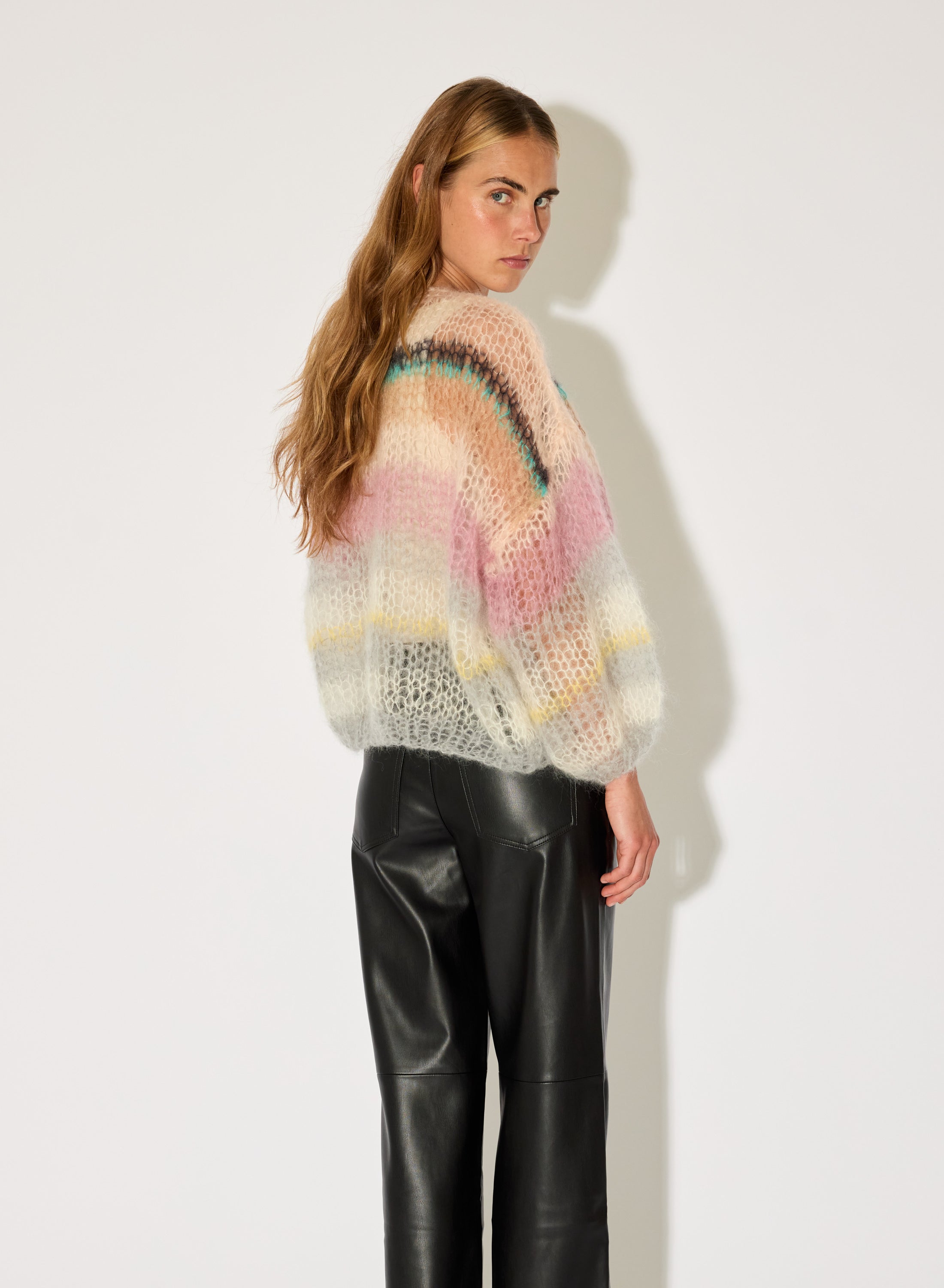 airy mohair cardigan with soft multicolour stripes