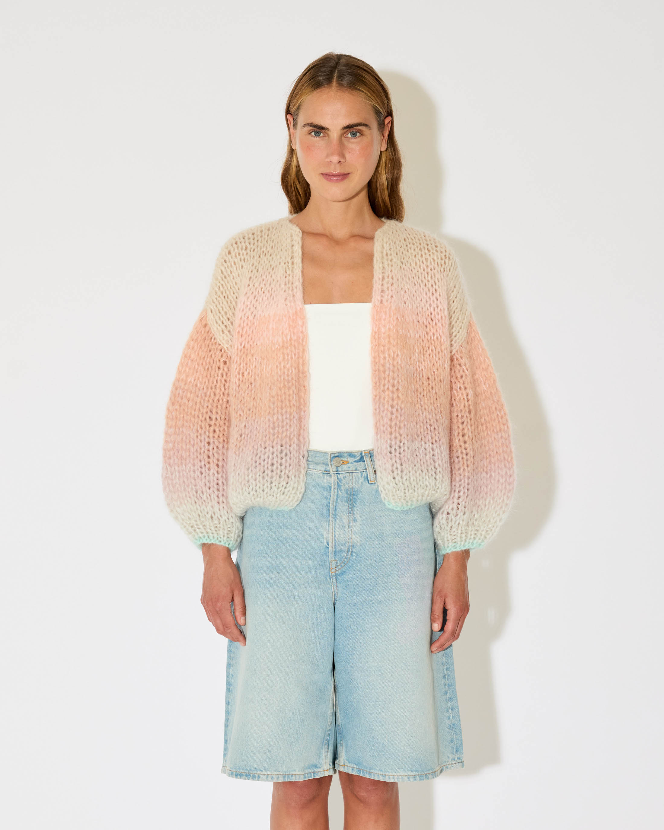 Mohair ombre bomber cardigan soft fluffy knit