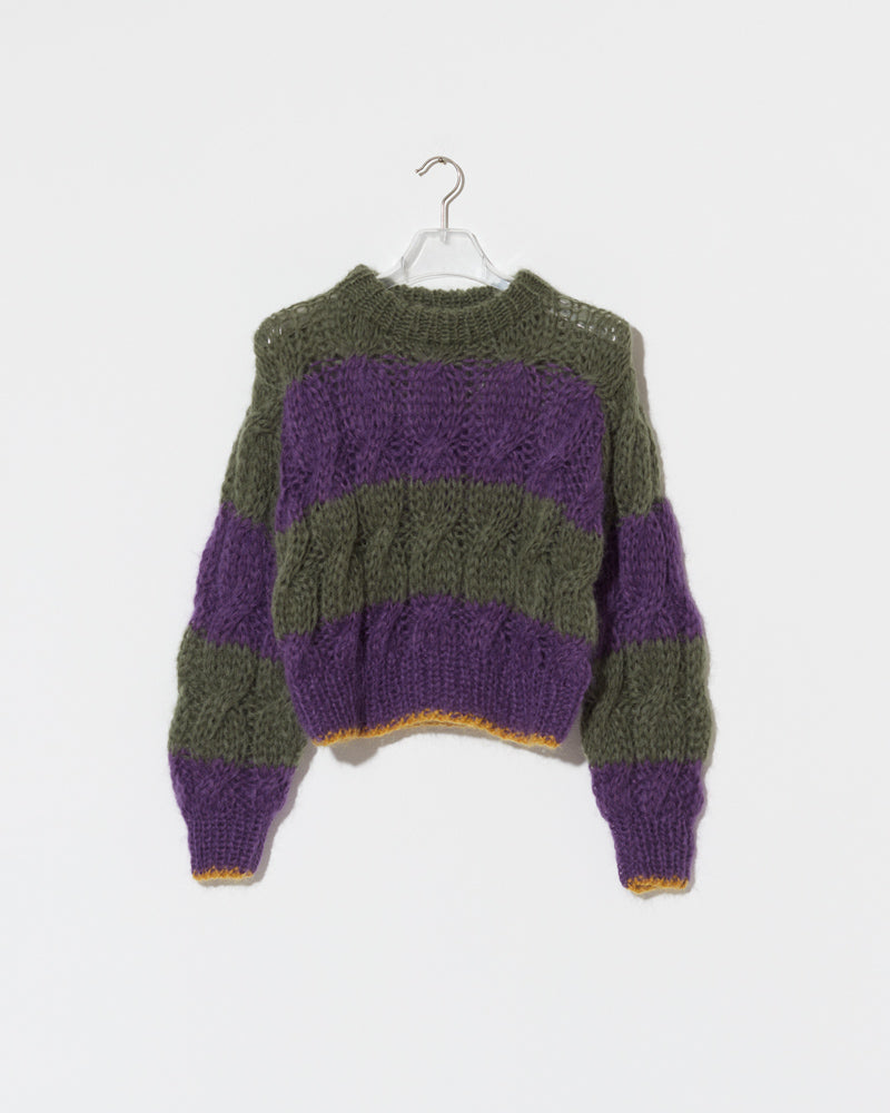 Mohair Cable Stripes Short Pullover