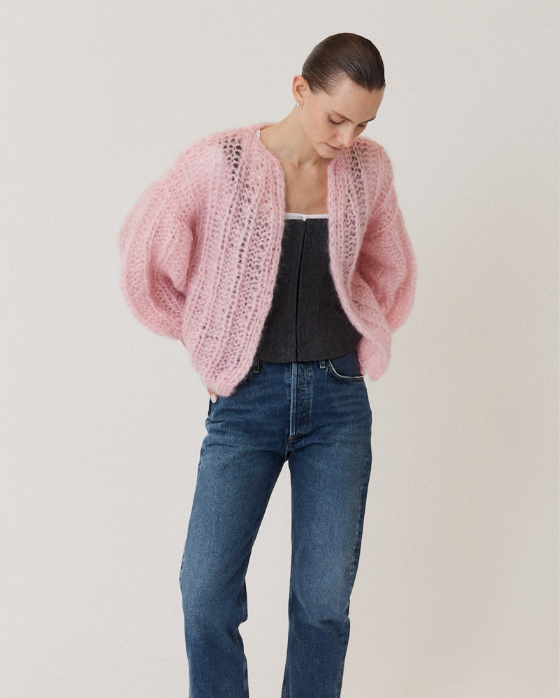 Mohair Ribbed Bomber Cardigan