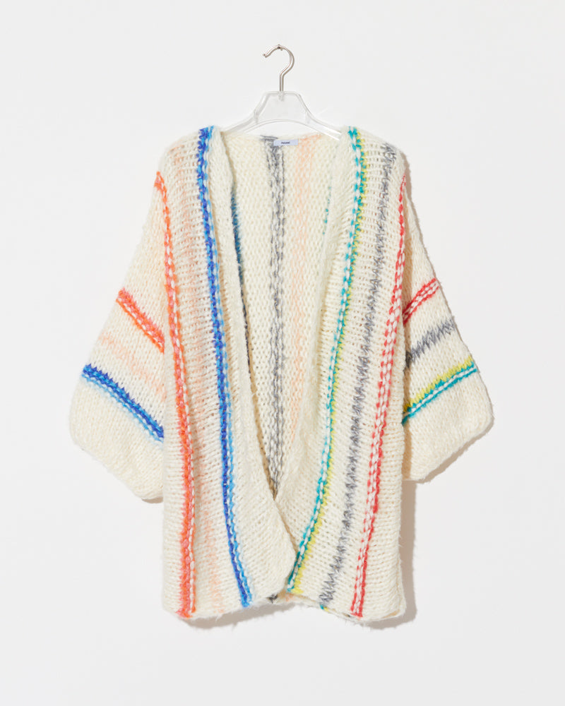 Product view of the Silk Vertical Stripes Cardigan. Striped mohair cardigan.
