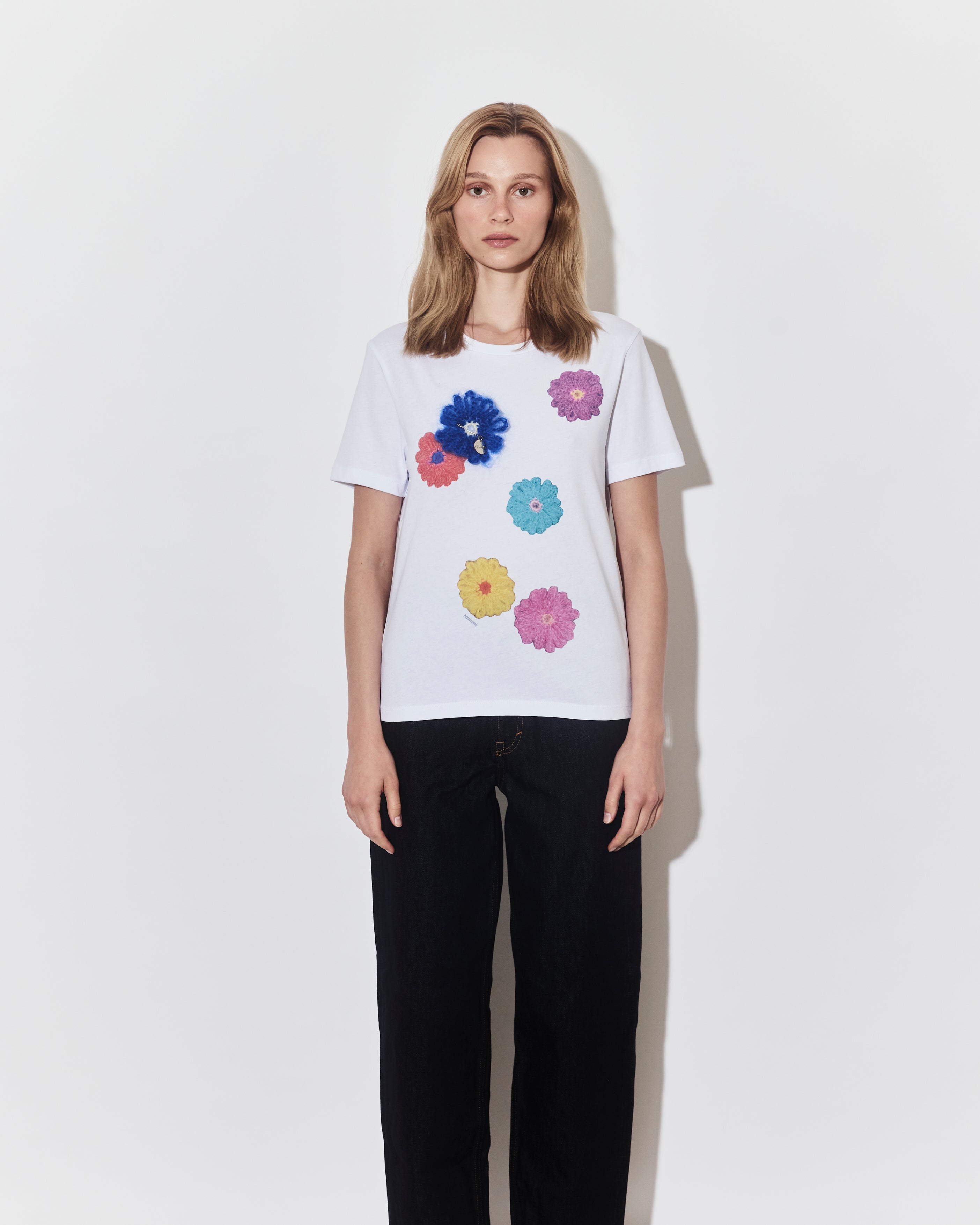 Model with t-shirt with flower print