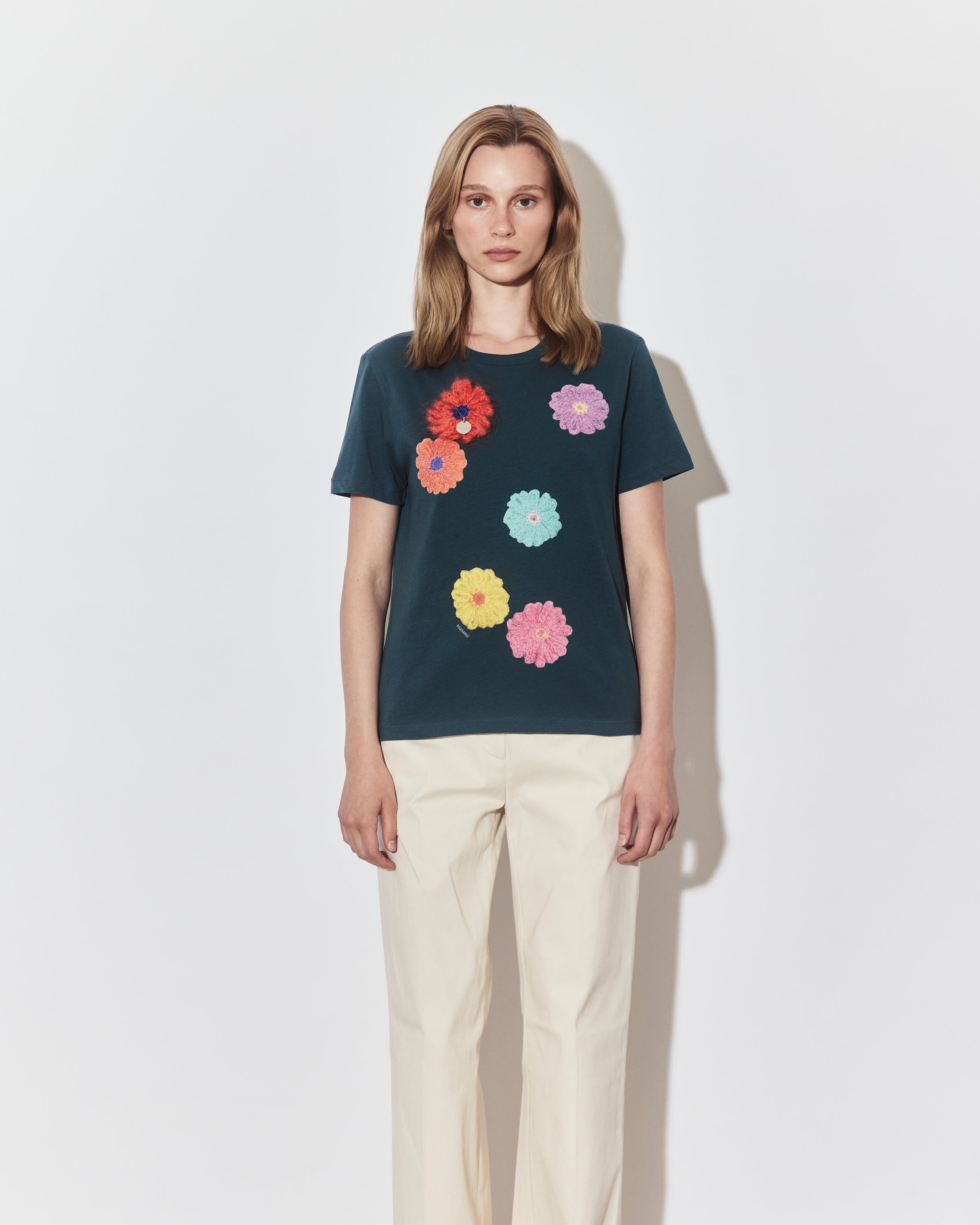 Model with t-shirt with flower print
