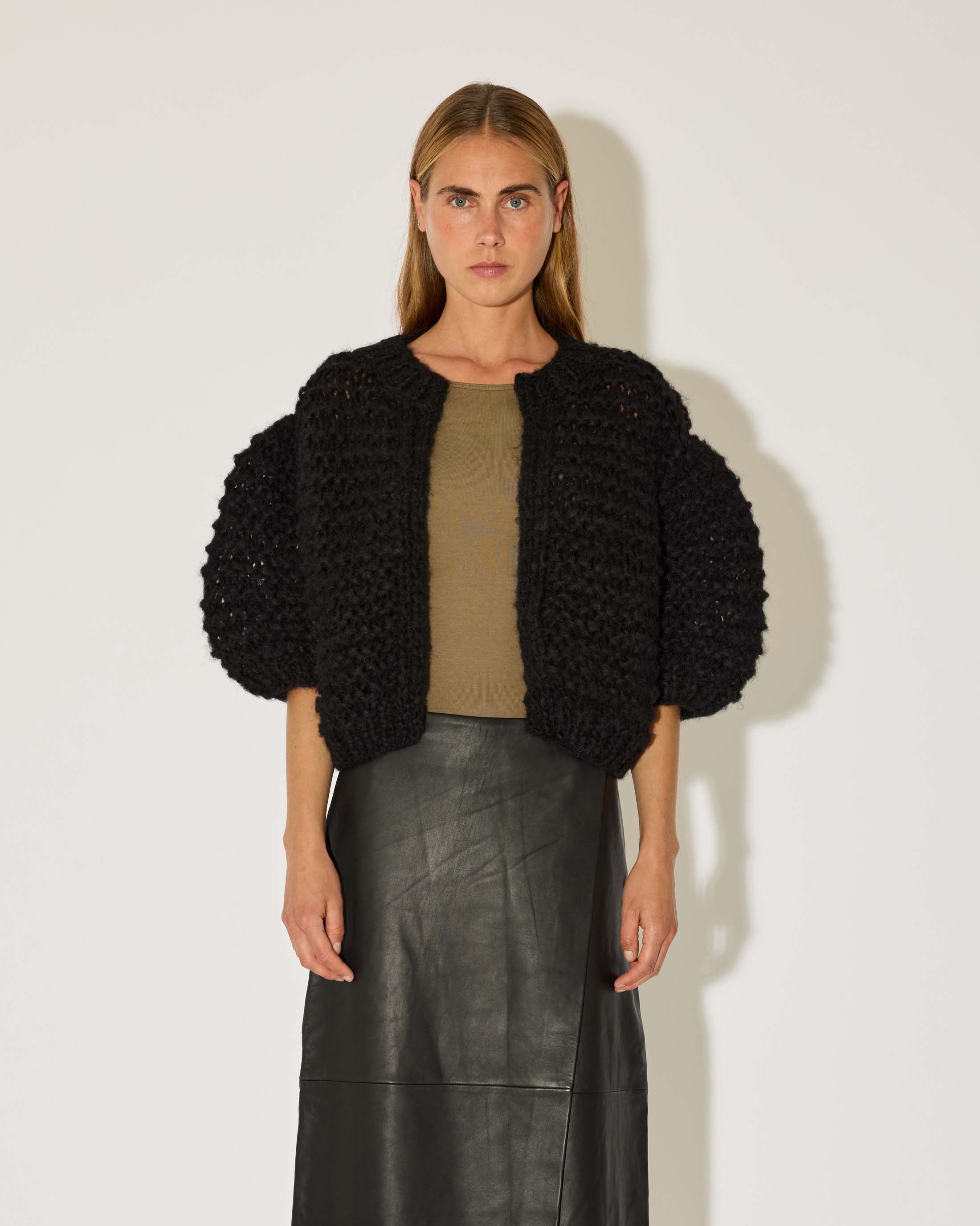 Fleecy Alpaca Puffy Short Sleeve Cardigan
