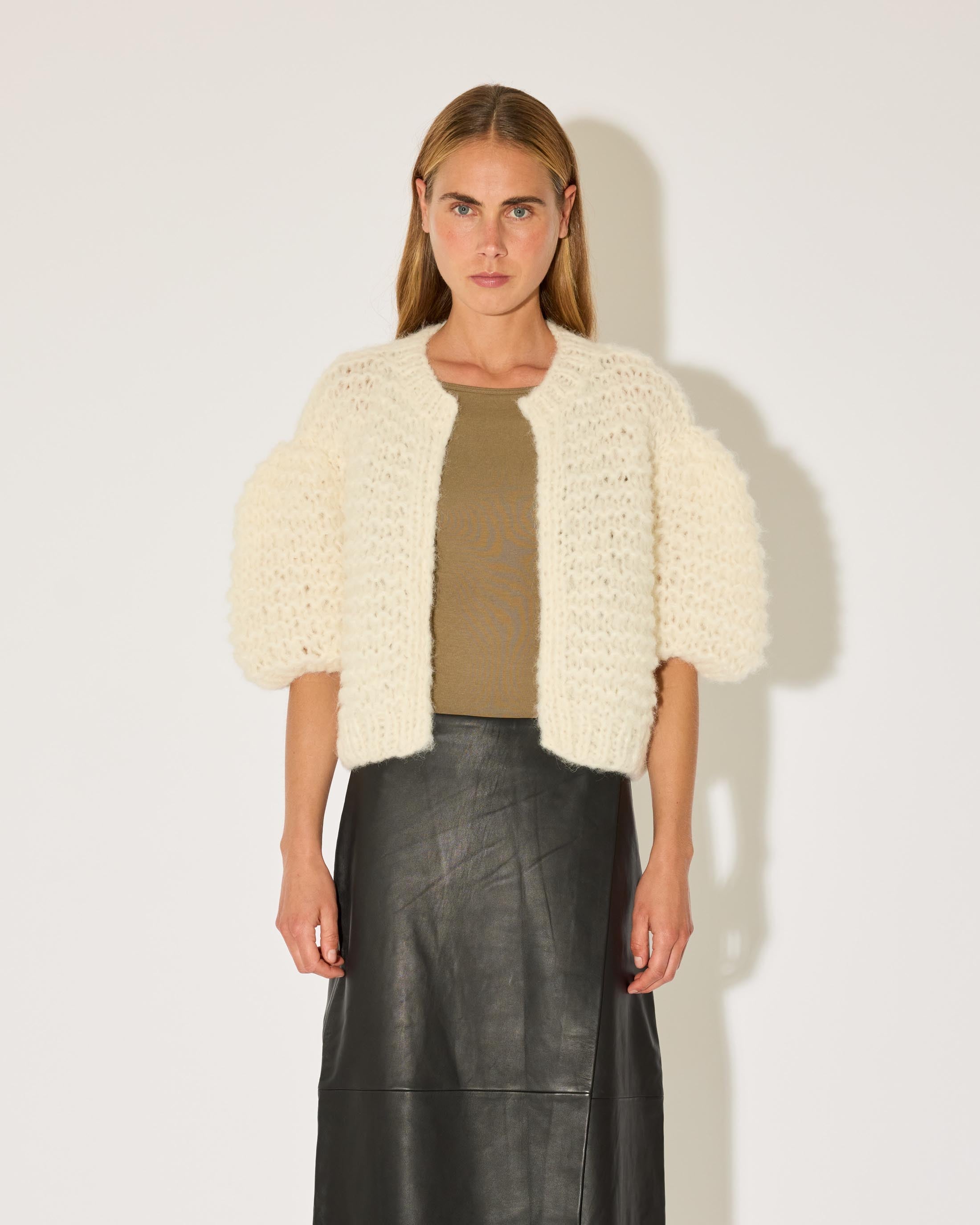 Fleecy Alpaca Puffy Short Sleeve Cardigan