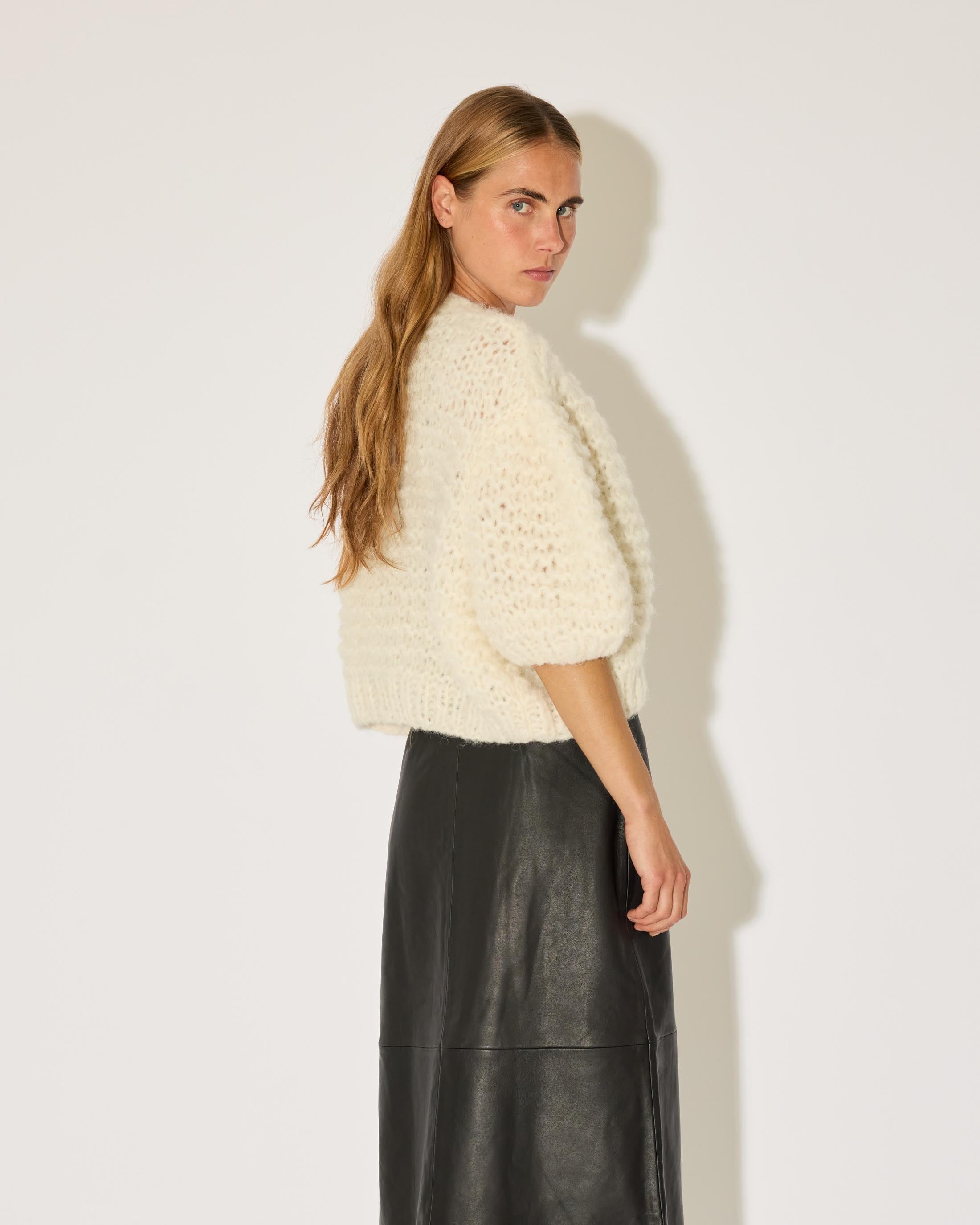 Fleecy Alpaca Puffy Short Sleeve Cardigan