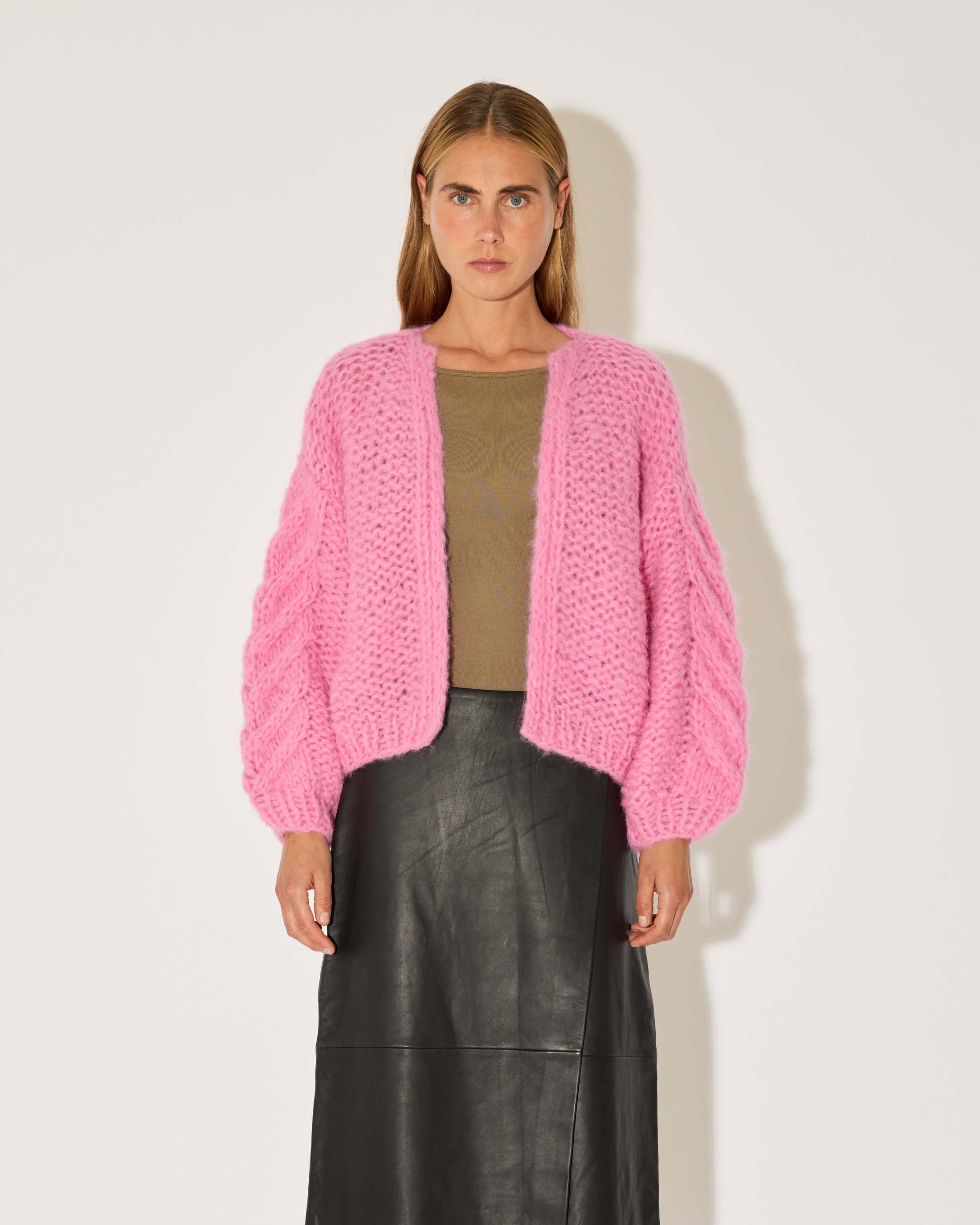 Fleecy Alpaca Cable Bomber Cardigan