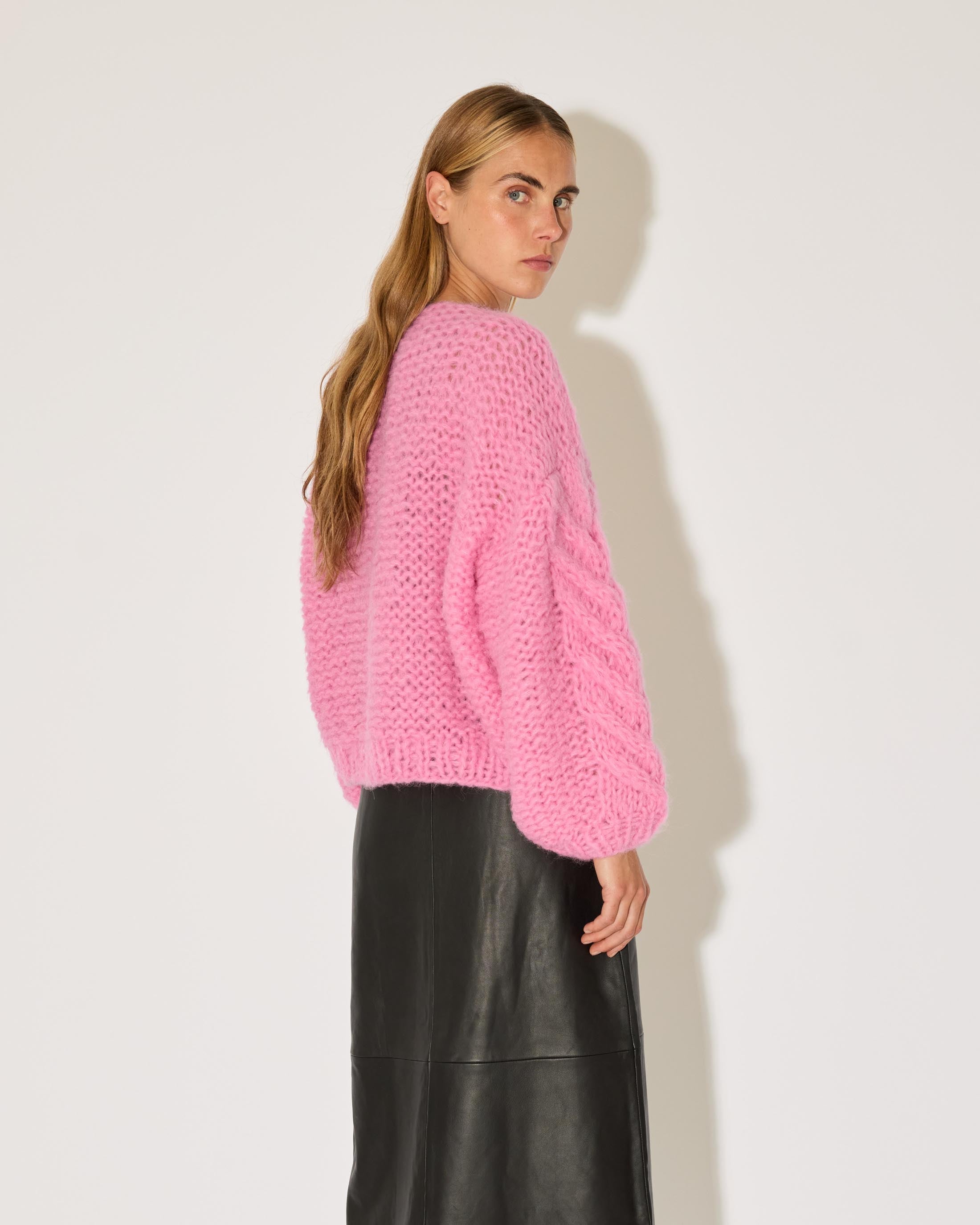 Fleecy Alpaca Cable Bomber Cardigan