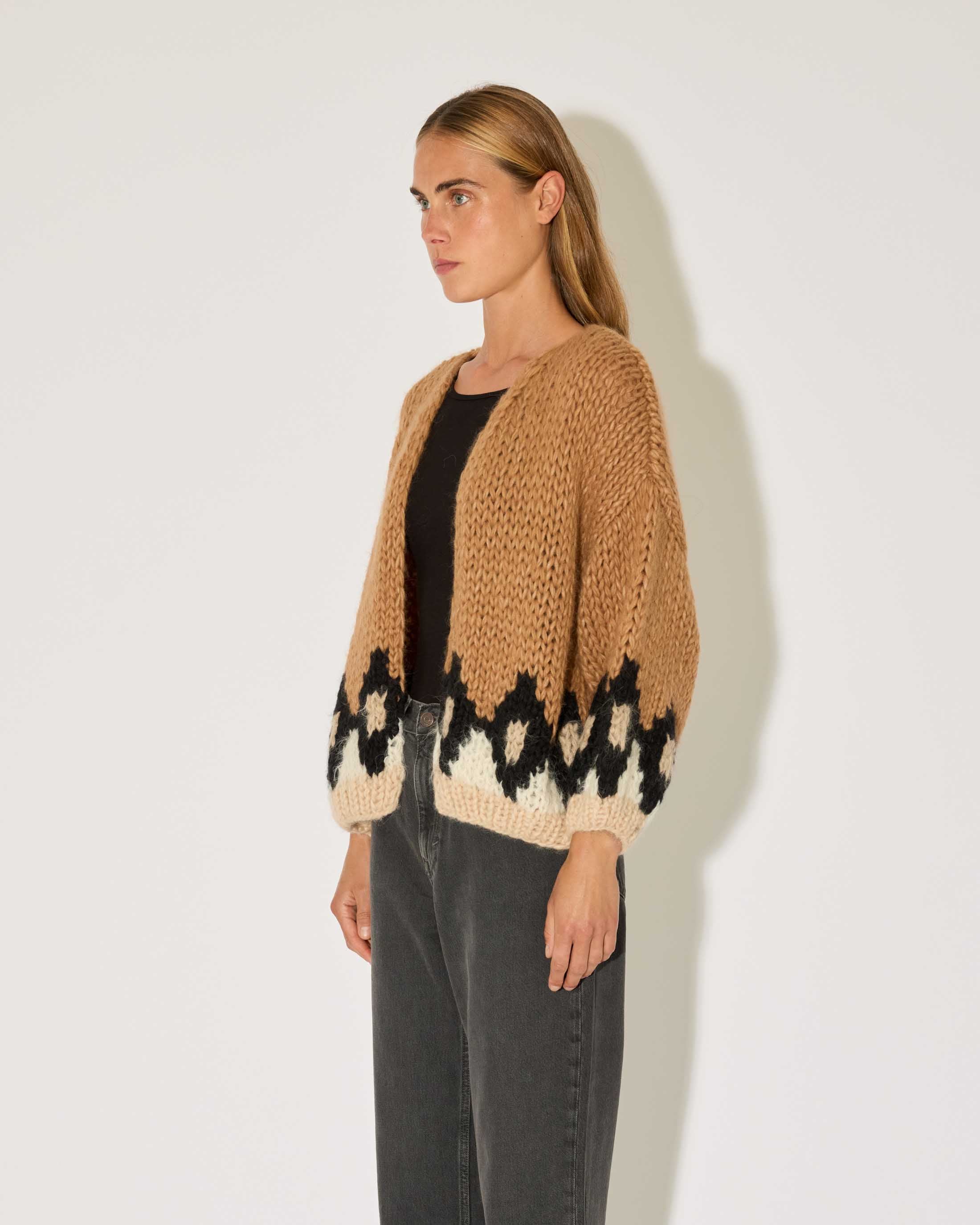 Alpaca Mix Intarsia Bomber Cardigan