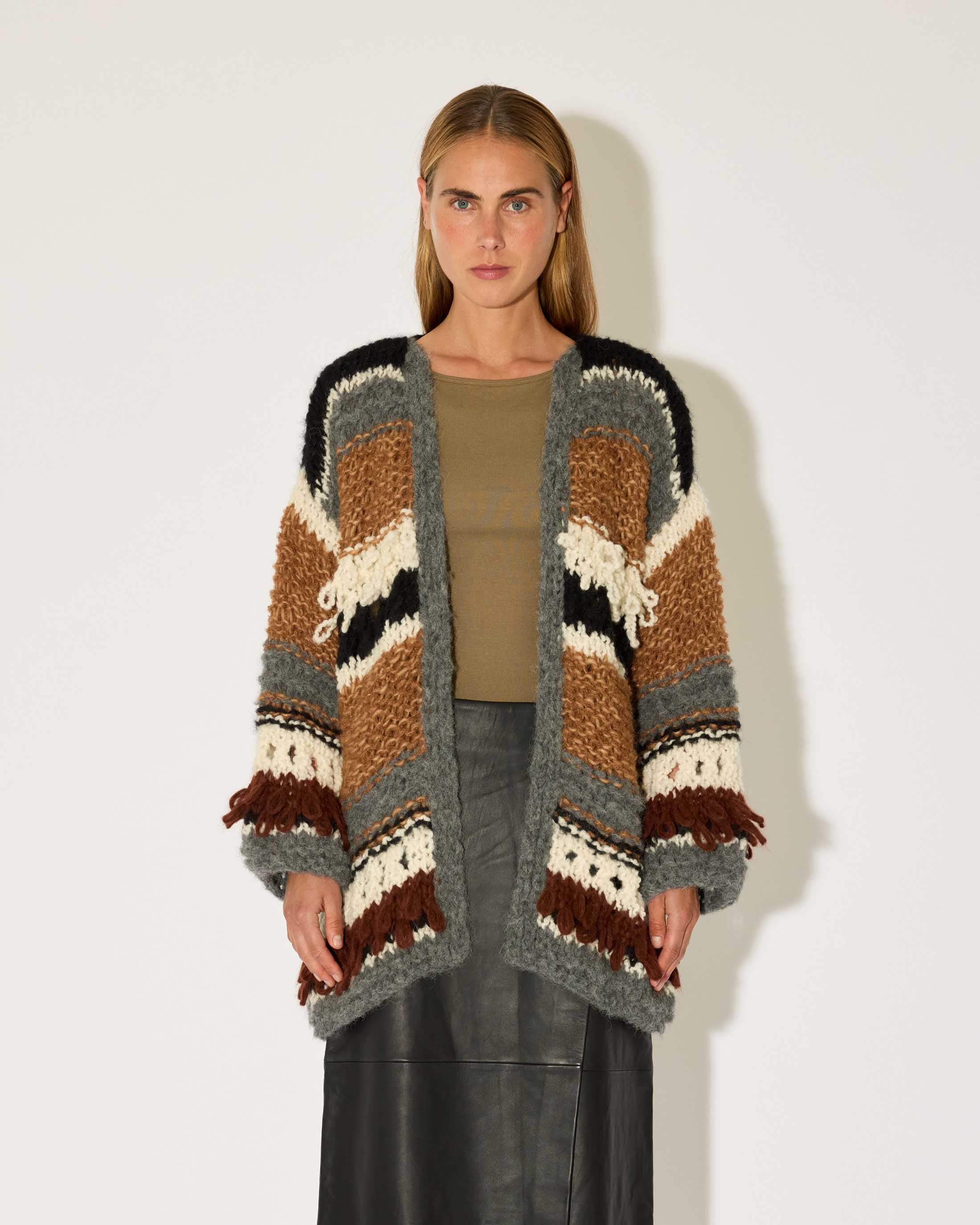 Alpaca Mix Pattern Long Cardigan