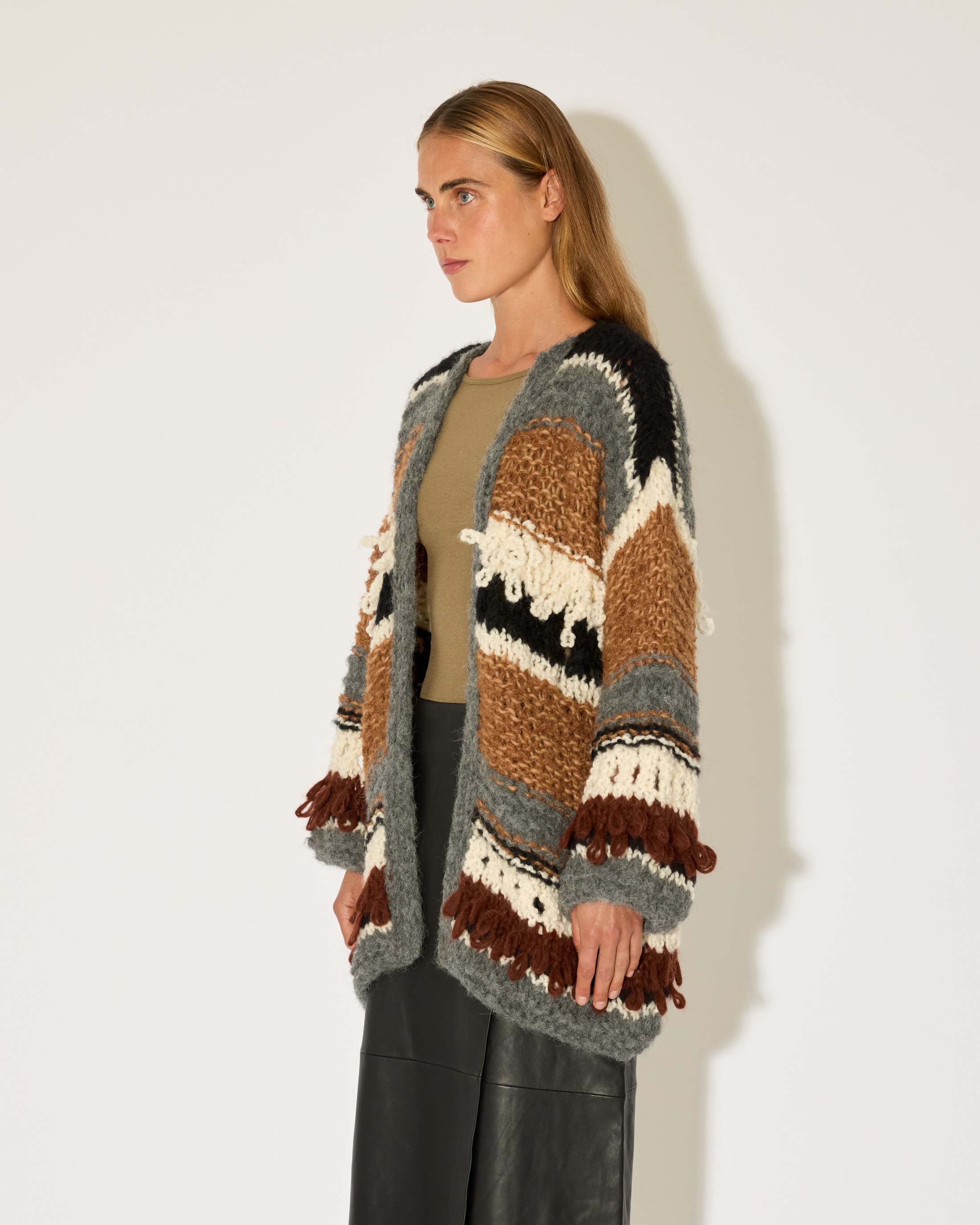 Alpaca Mix Pattern Long Cardigan