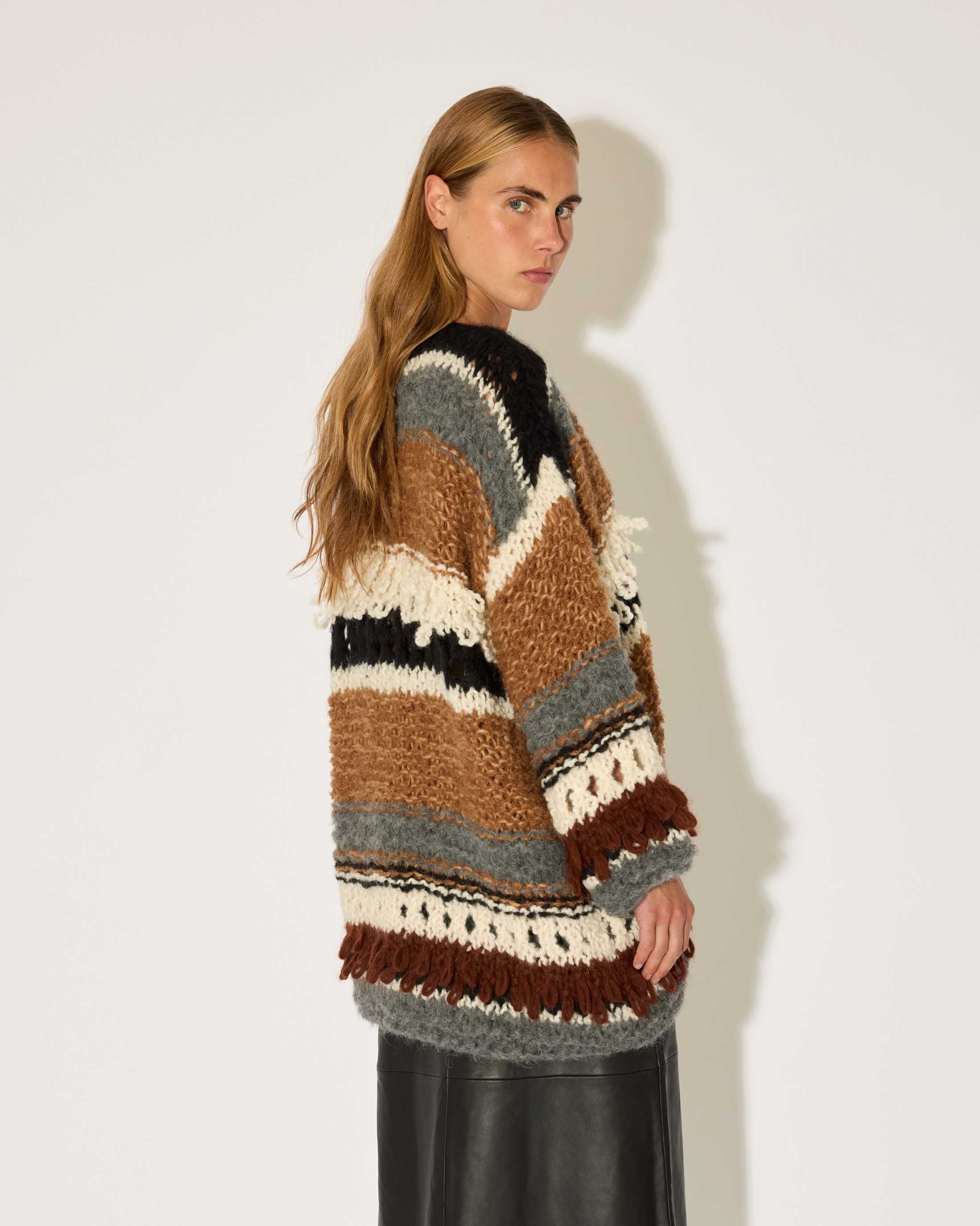 Alpaca Mix Pattern Long Cardigan