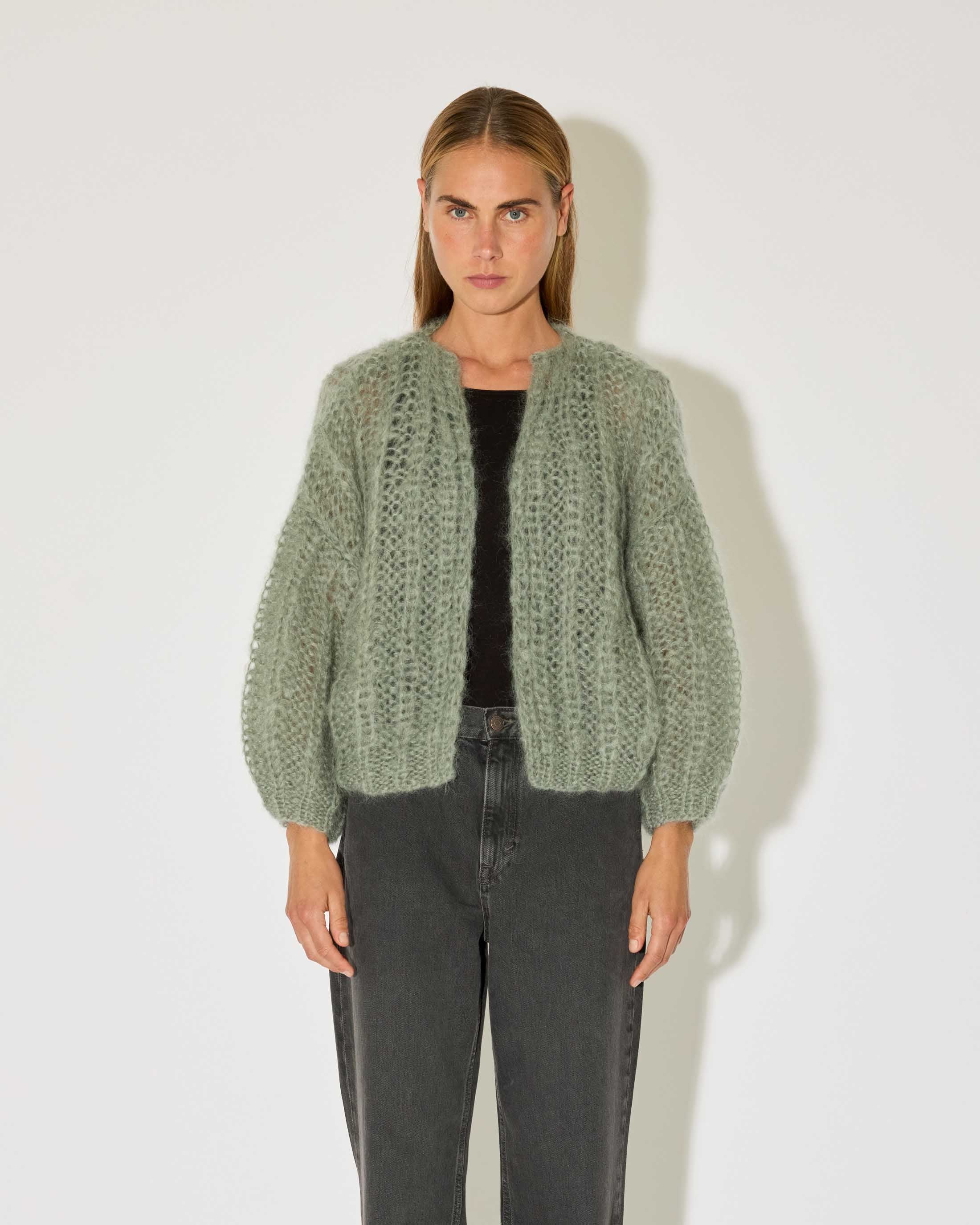 Mohair Ribbed Bomber Cardigan