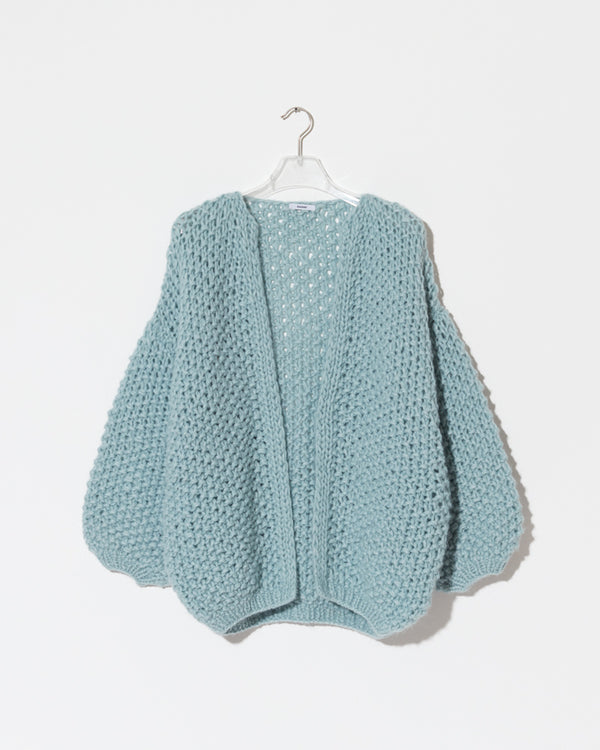 Frontal product view of new in Alpaca Pearl Pattern Cardigan - long in the color 'Steel Green 2187'