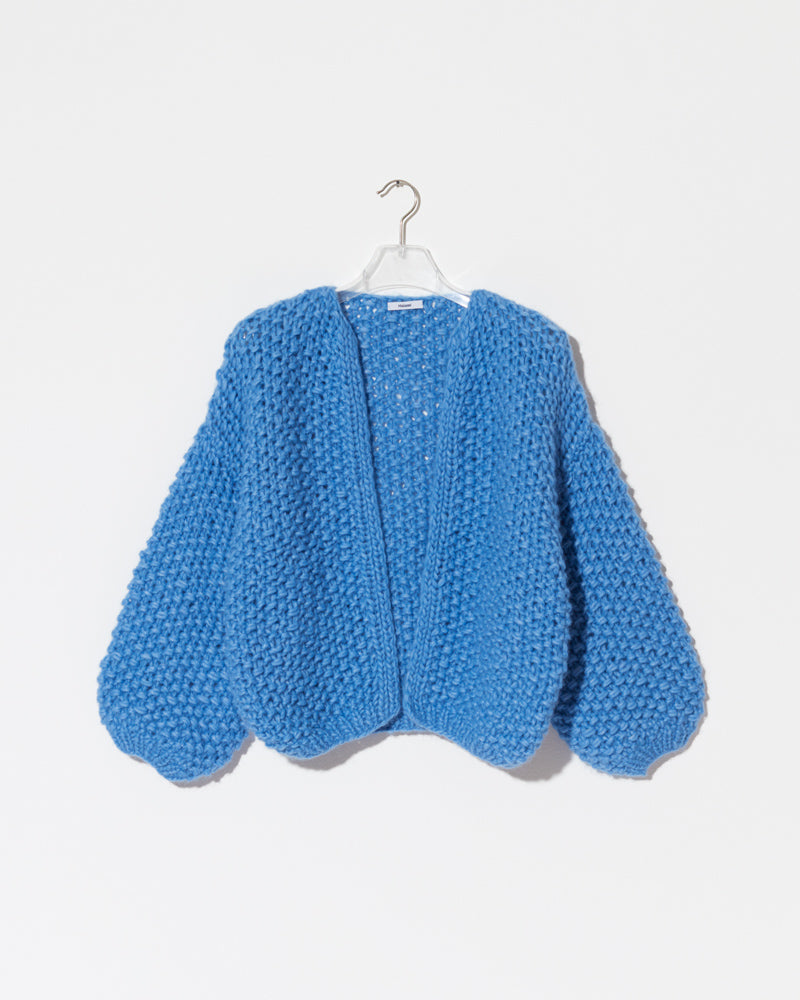 Frontal product view of new in Alpaca Pearl Pattern Bomber Cardigan in the color 'China Blue 3709'