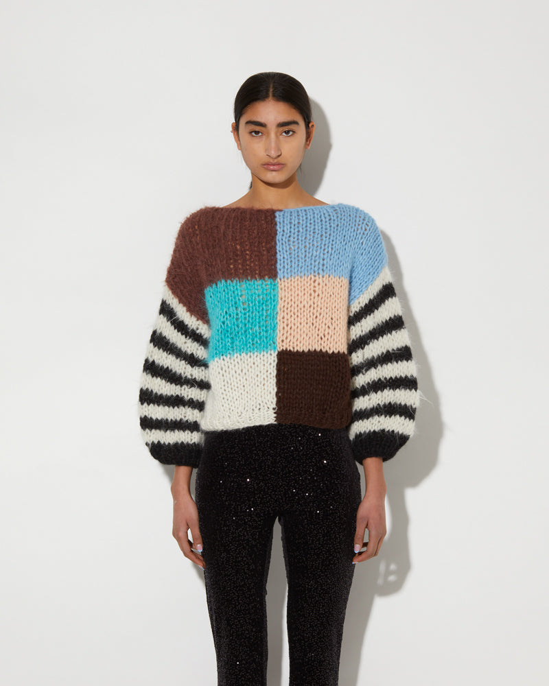 Maiami hand-knitted Alpaca pullover . Colour blocking.