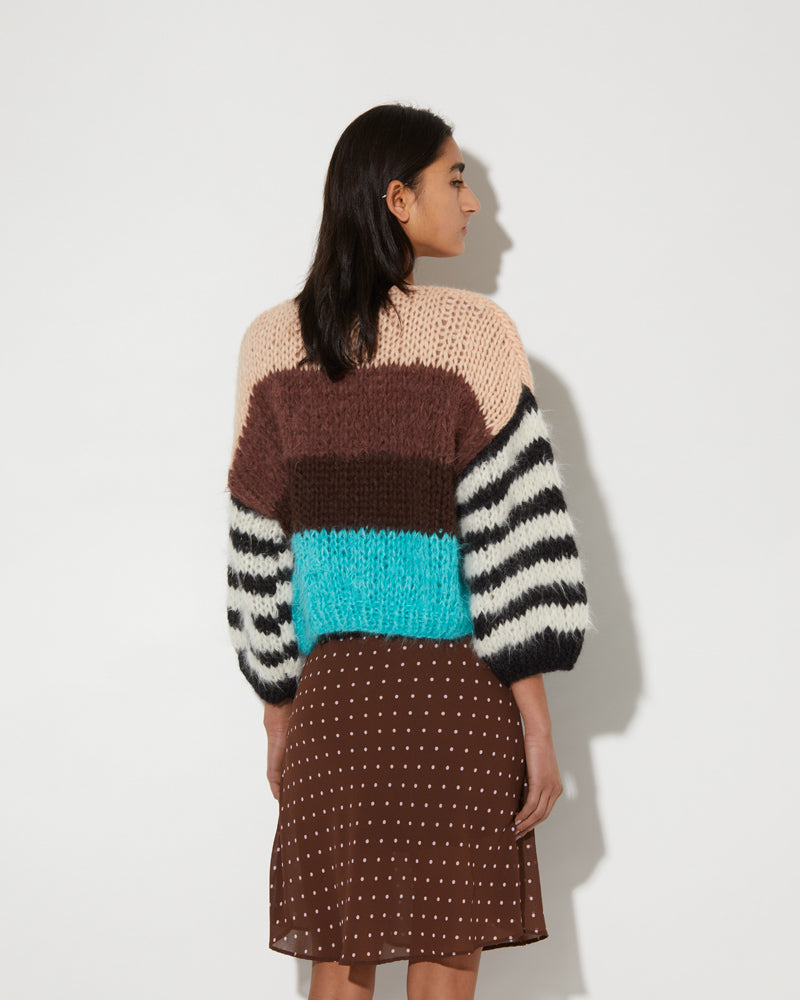 Maiami colour blocking bomber cardigan. Knitted Alpaca Cardigan.