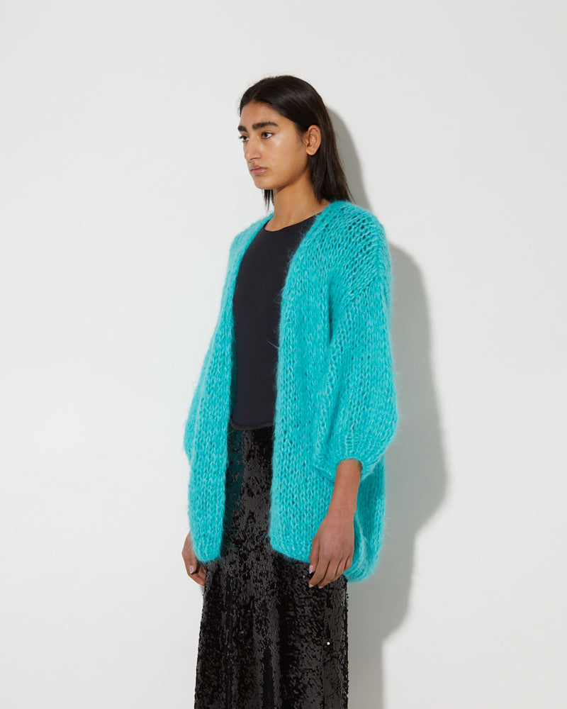 Maiami oversized Alpaca Cardigan in mint green.